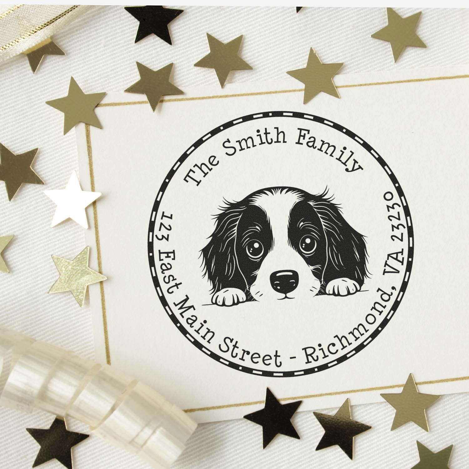 Round Self-Inking English Springer Spaniel Customized Home Address Stamp - Engineer Seal Stamps