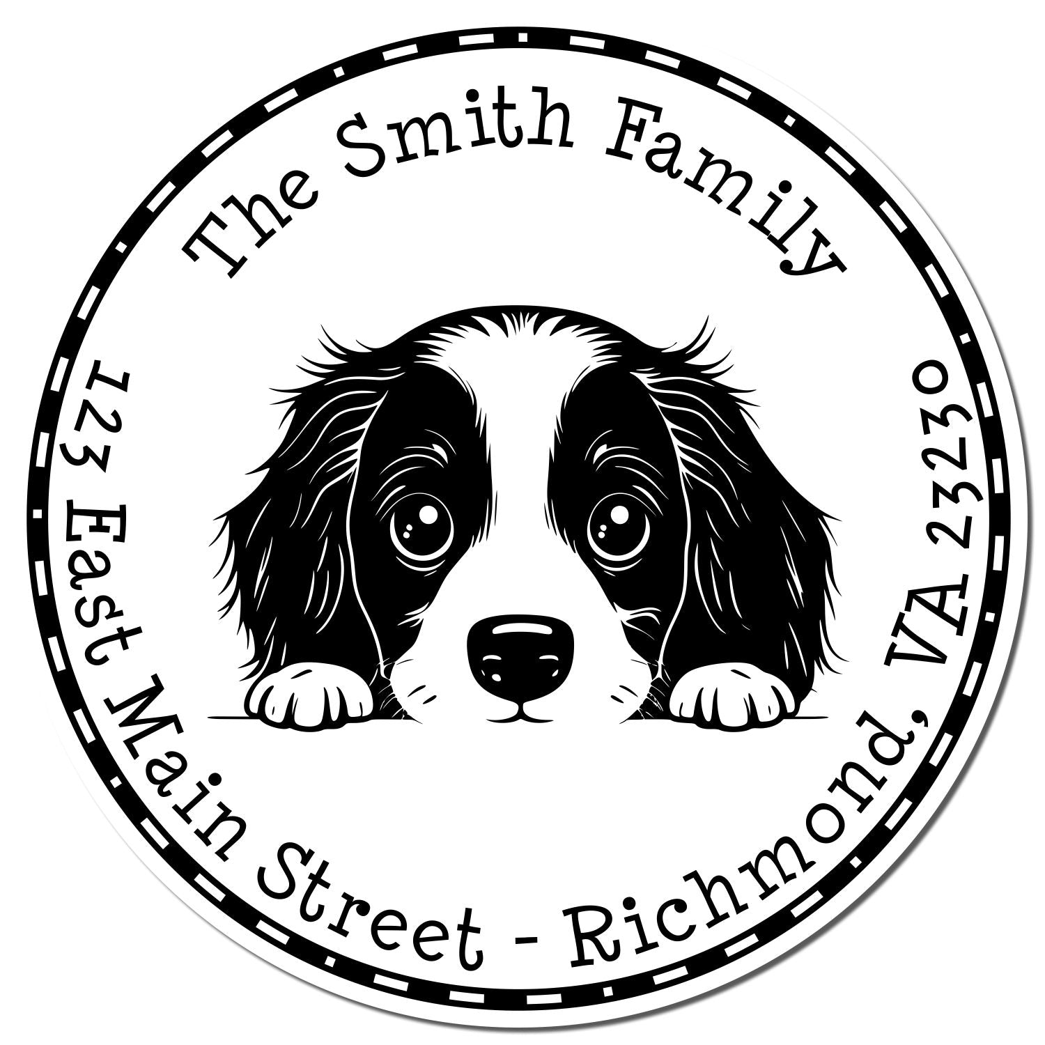 Round Self-Inking English Springer Spaniel Customized Home Address Stamp - Engineer Seal Stamps