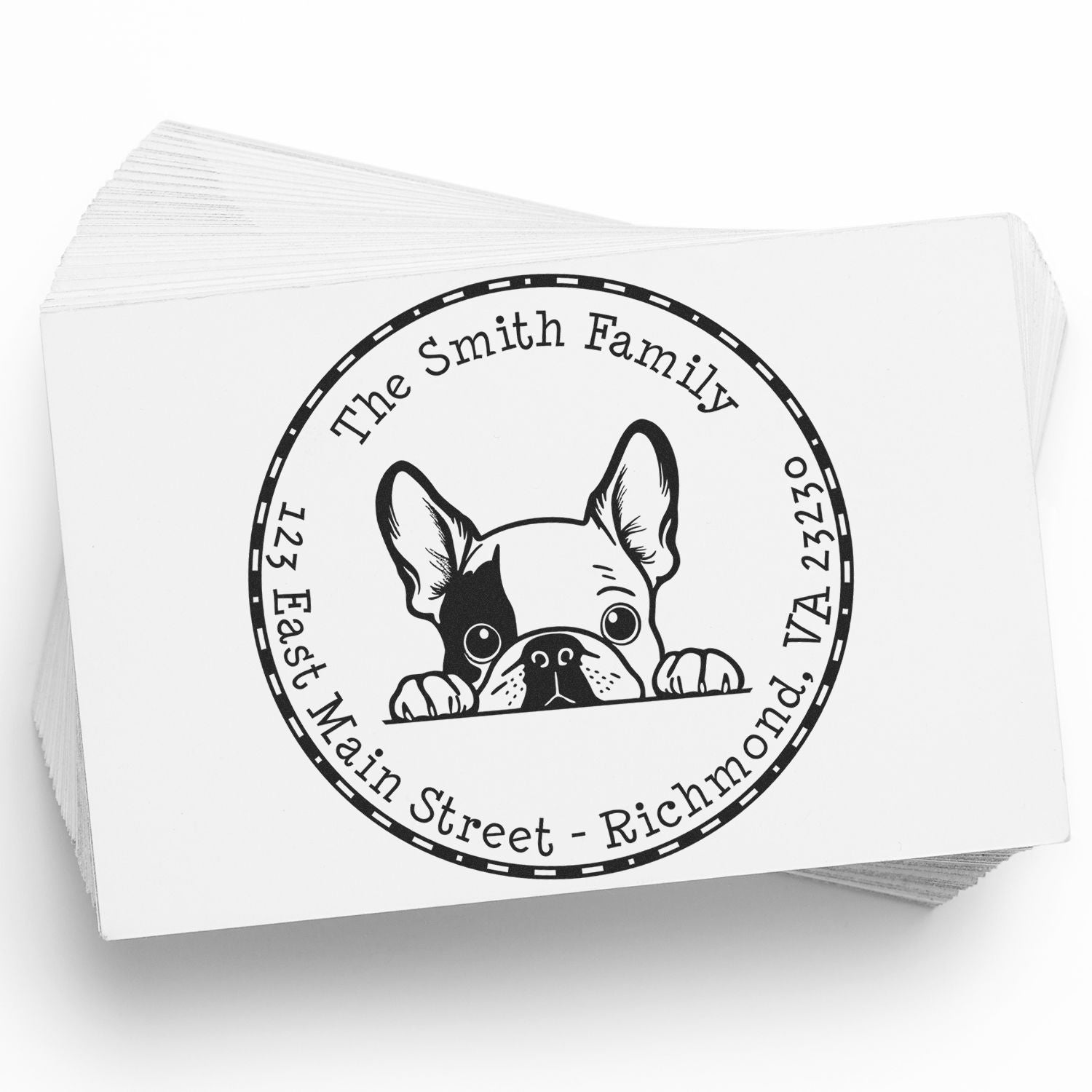 Round French Bulldog Personalized Address Label Rubber Stamp