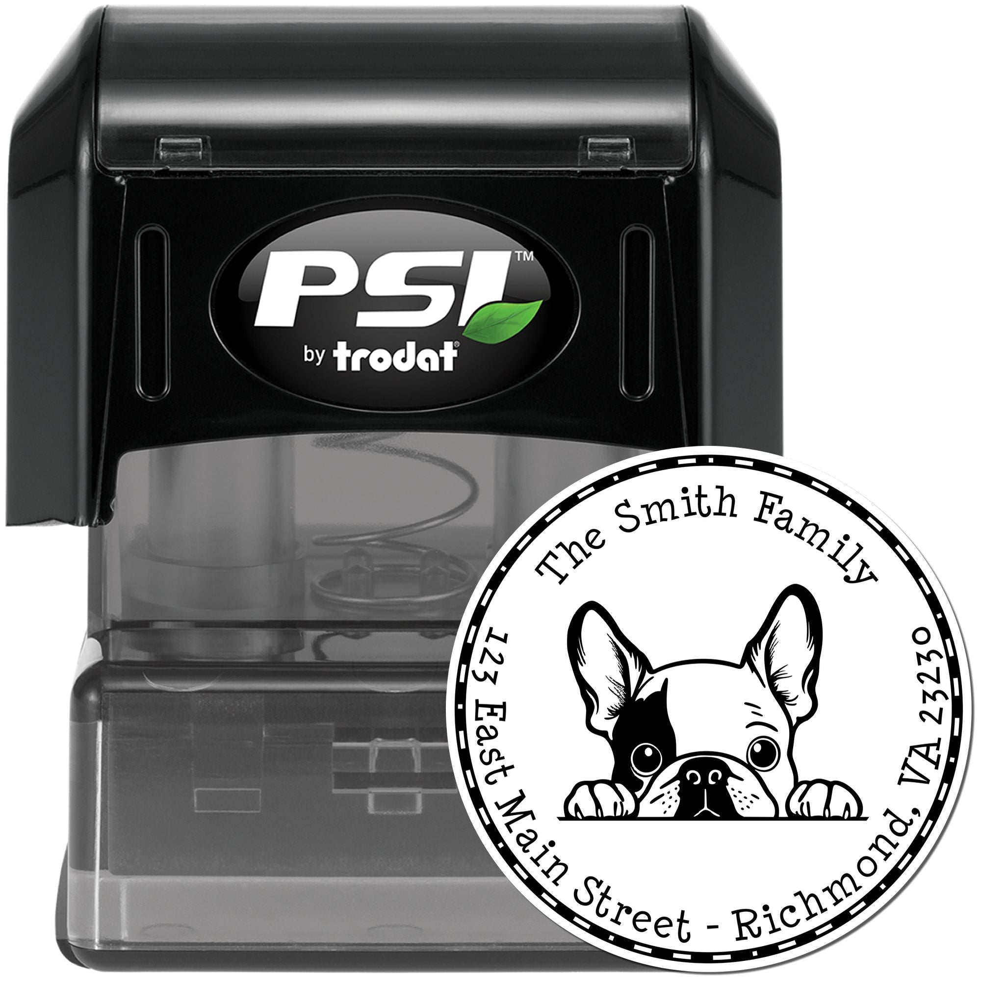 Round Pre-Inked French Bulldog Home Address Stamp - Engineer Seal Stamps