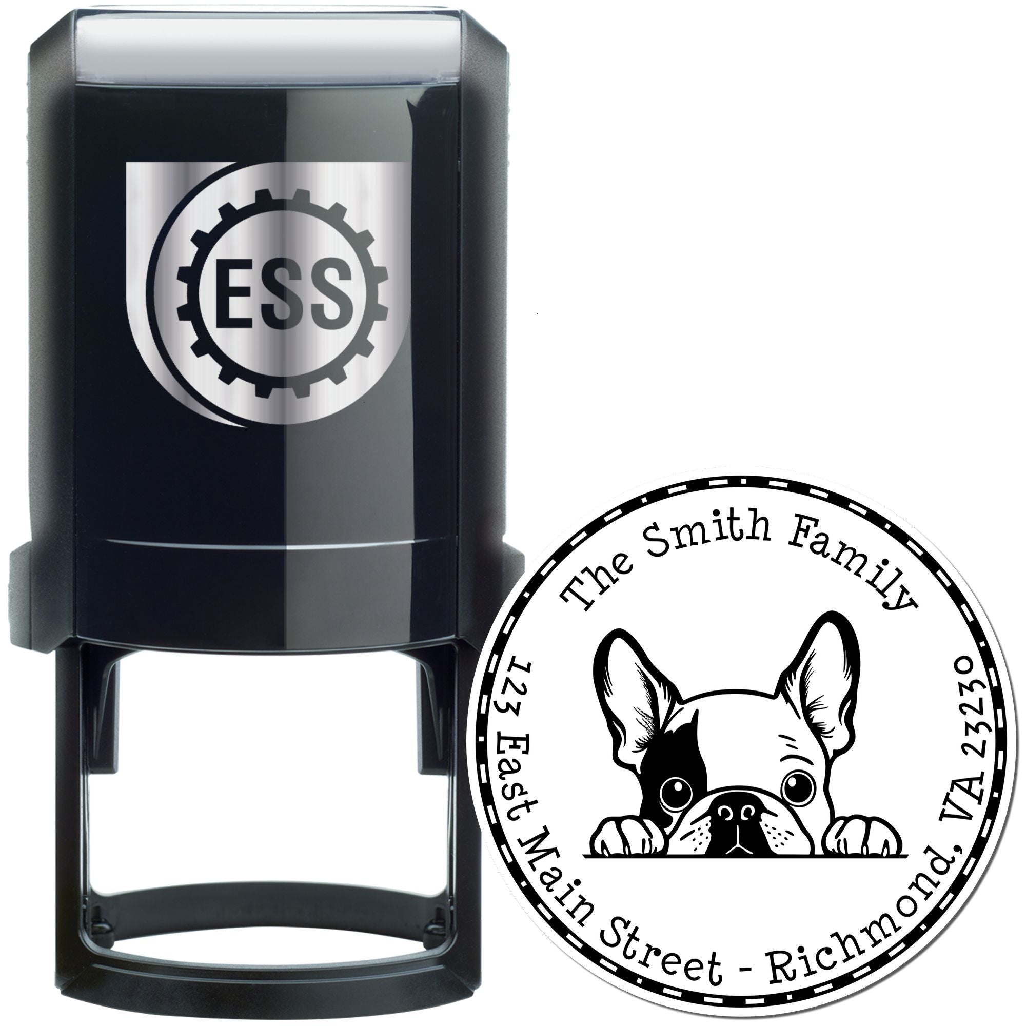 Round Self-Inking French Bulldog Customized Address Label Stamp - Engineer Seal Stamps