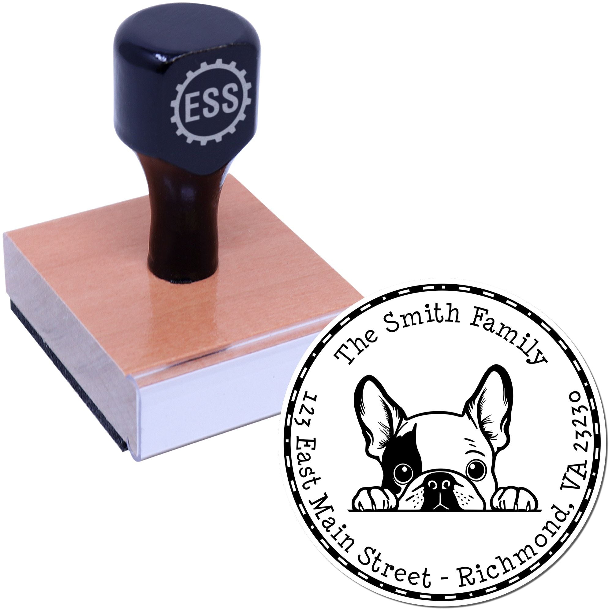 Round French Bulldog Personalized Address Label Rubber Stamp