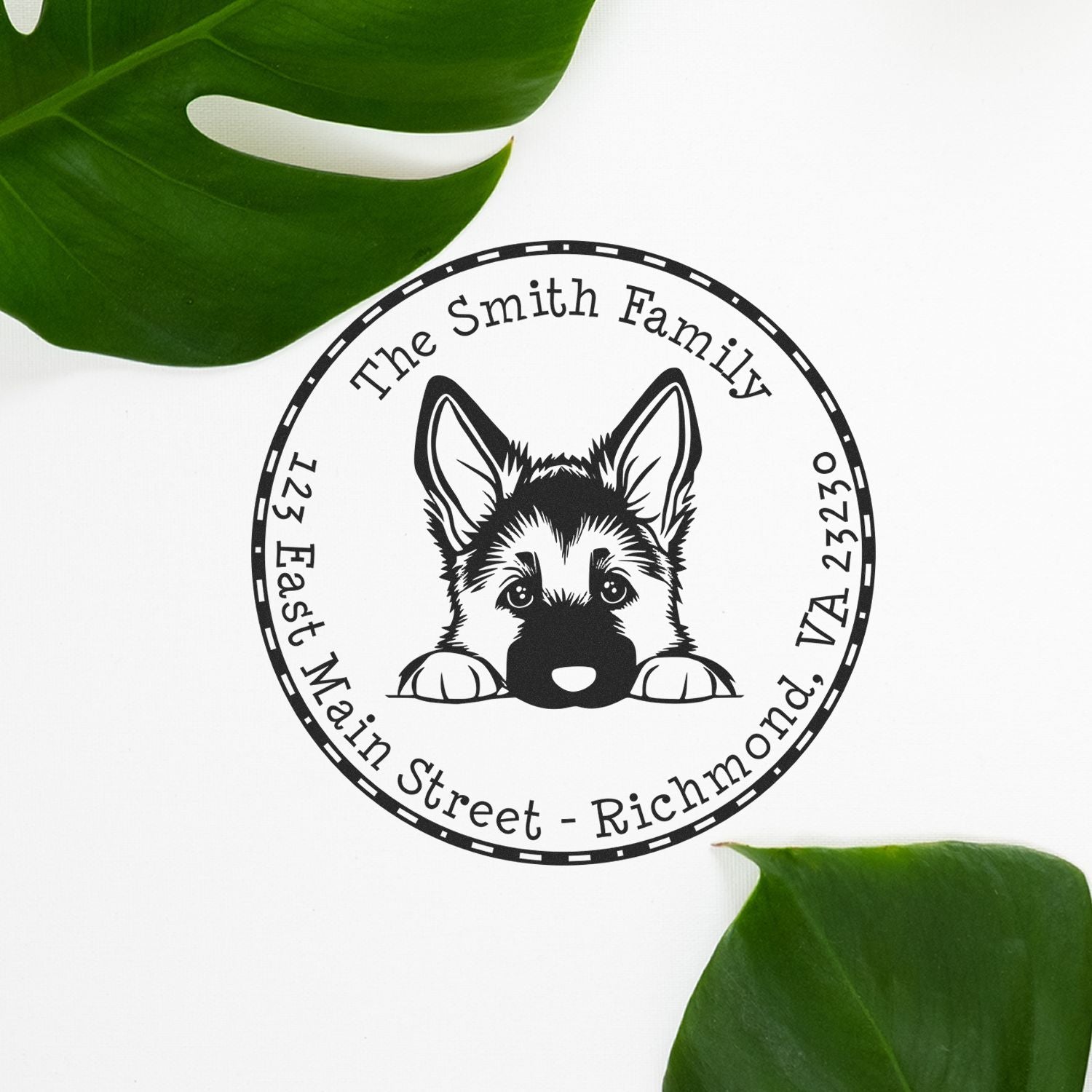 Round German Shepherd Personalized Address Rubber Stamp