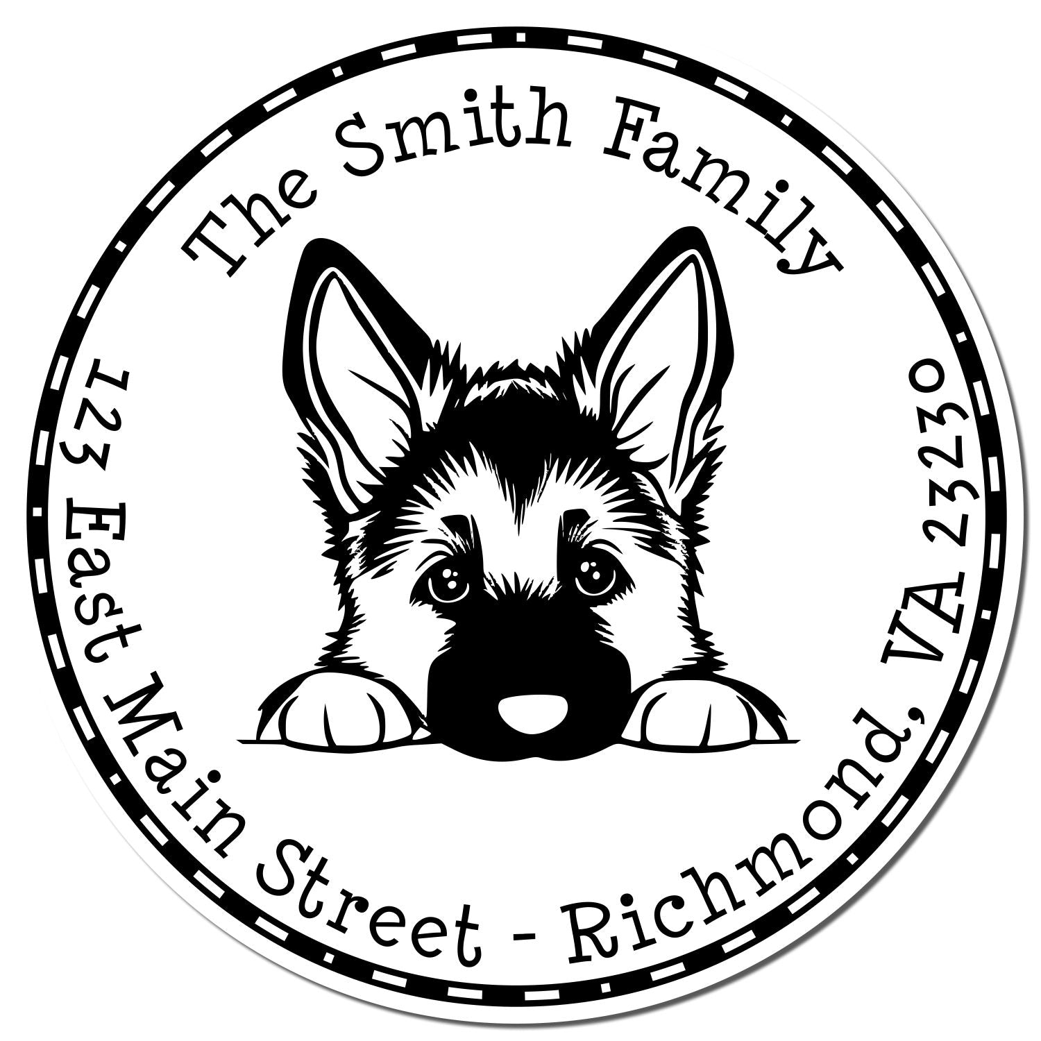 Round Self-Inking German Shepherd Customized Address Label Stamp - Engineer Seal Stamps