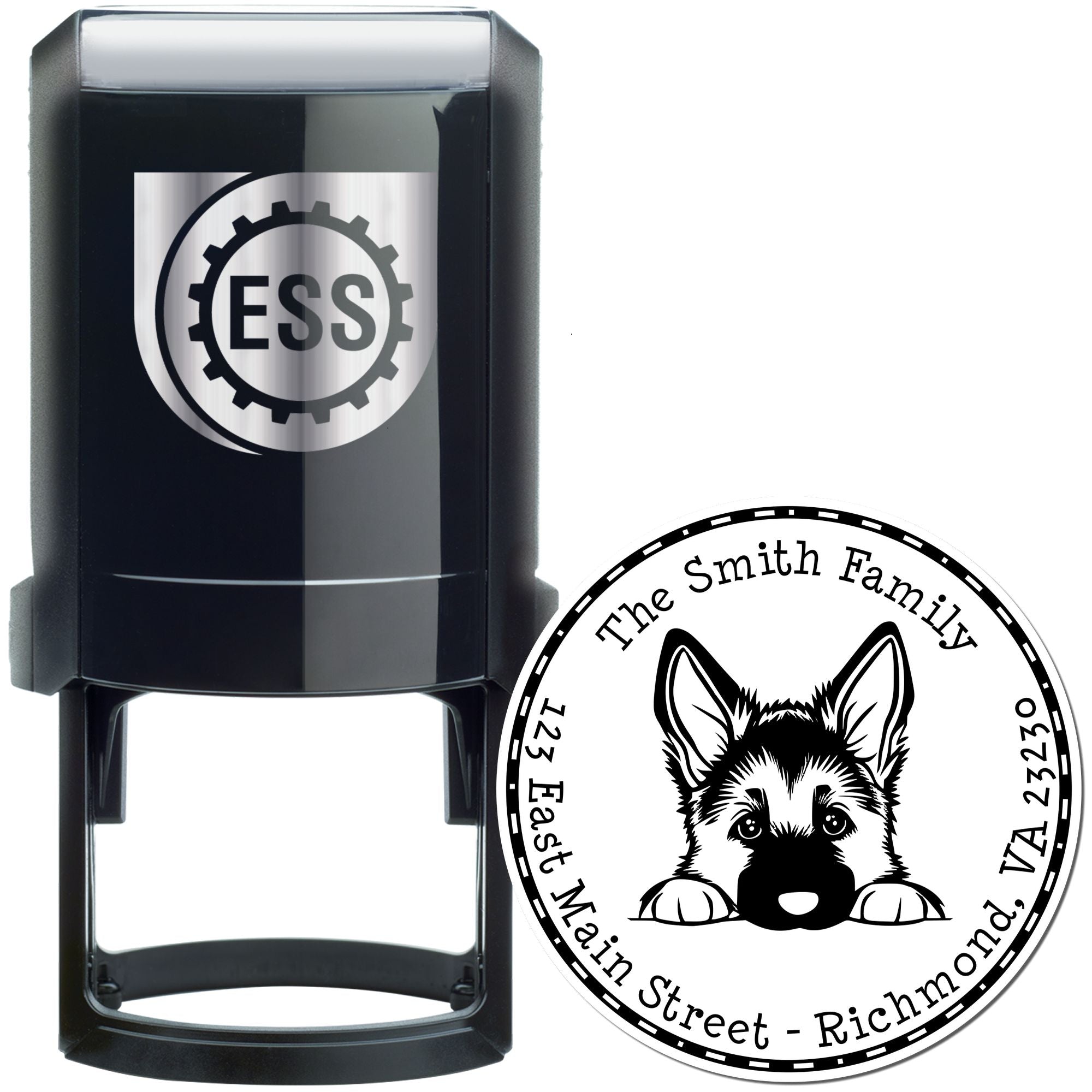 Round Self-Inking German Shepherd Customized Address Label Stamp - Engineer Seal Stamps