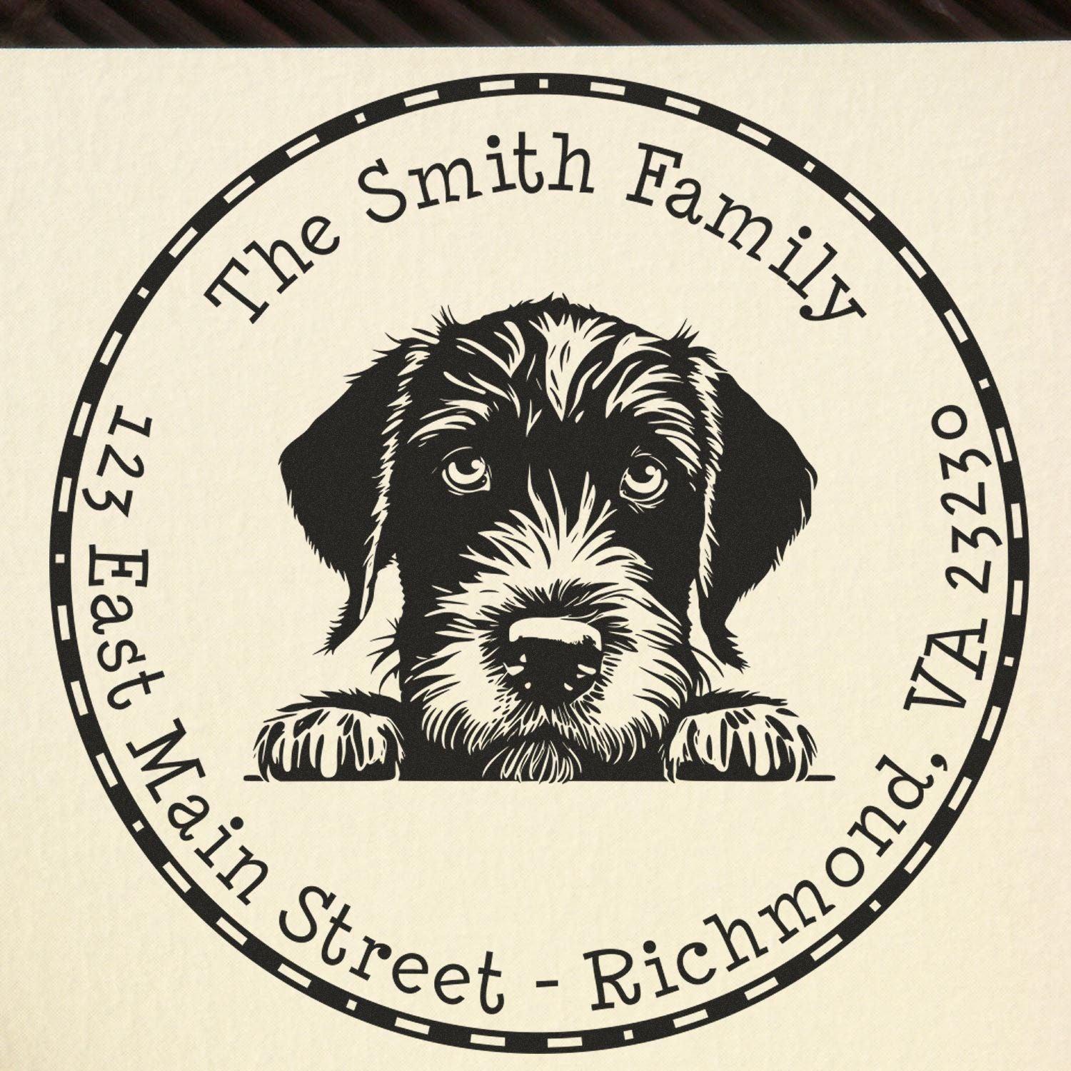 Round German Wirehaired Pointer Personalized Inked Rubber Stamp