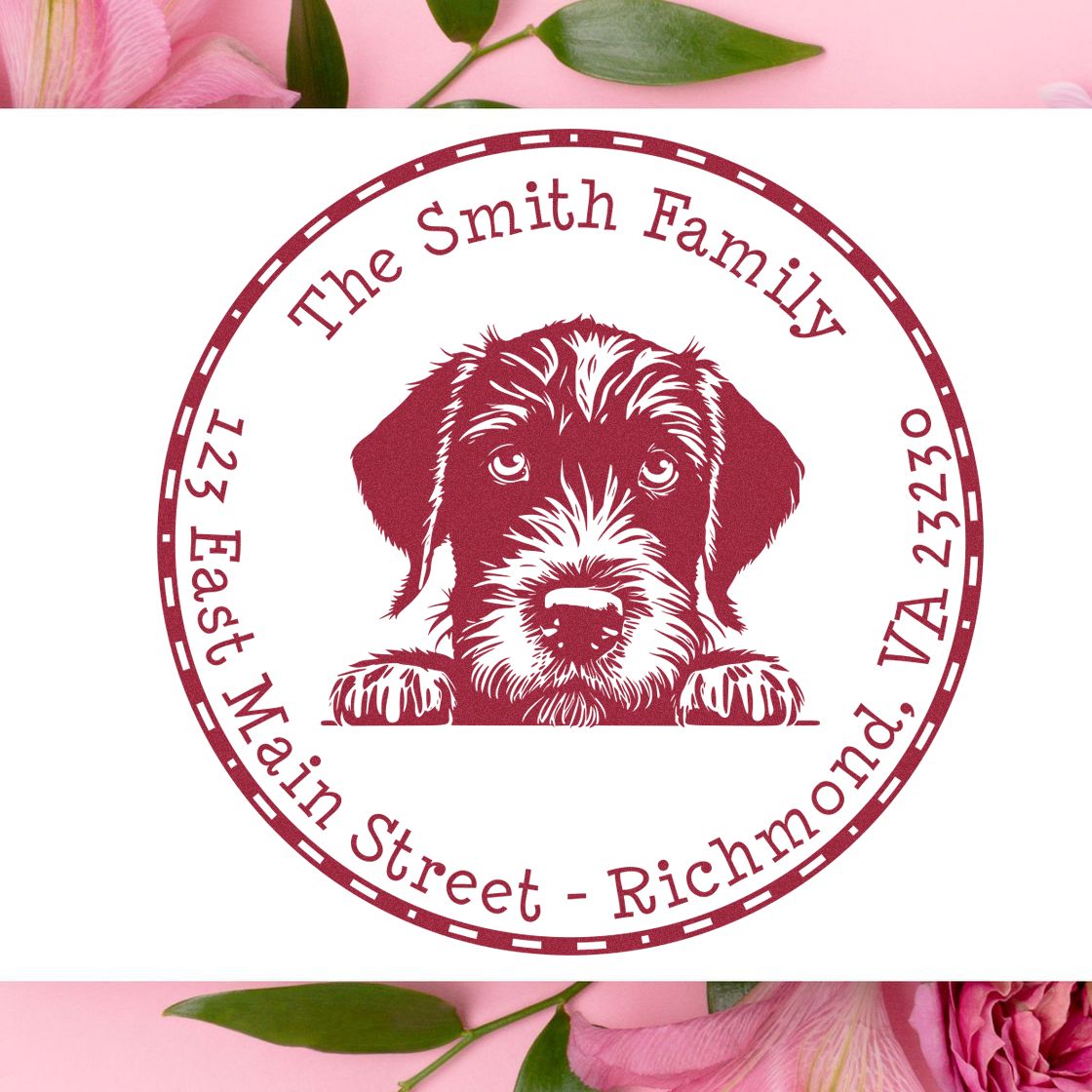 Round Self-Inking German Wirehaired Pointer Customized Address Return Stamp - Engineer Seal Stamps