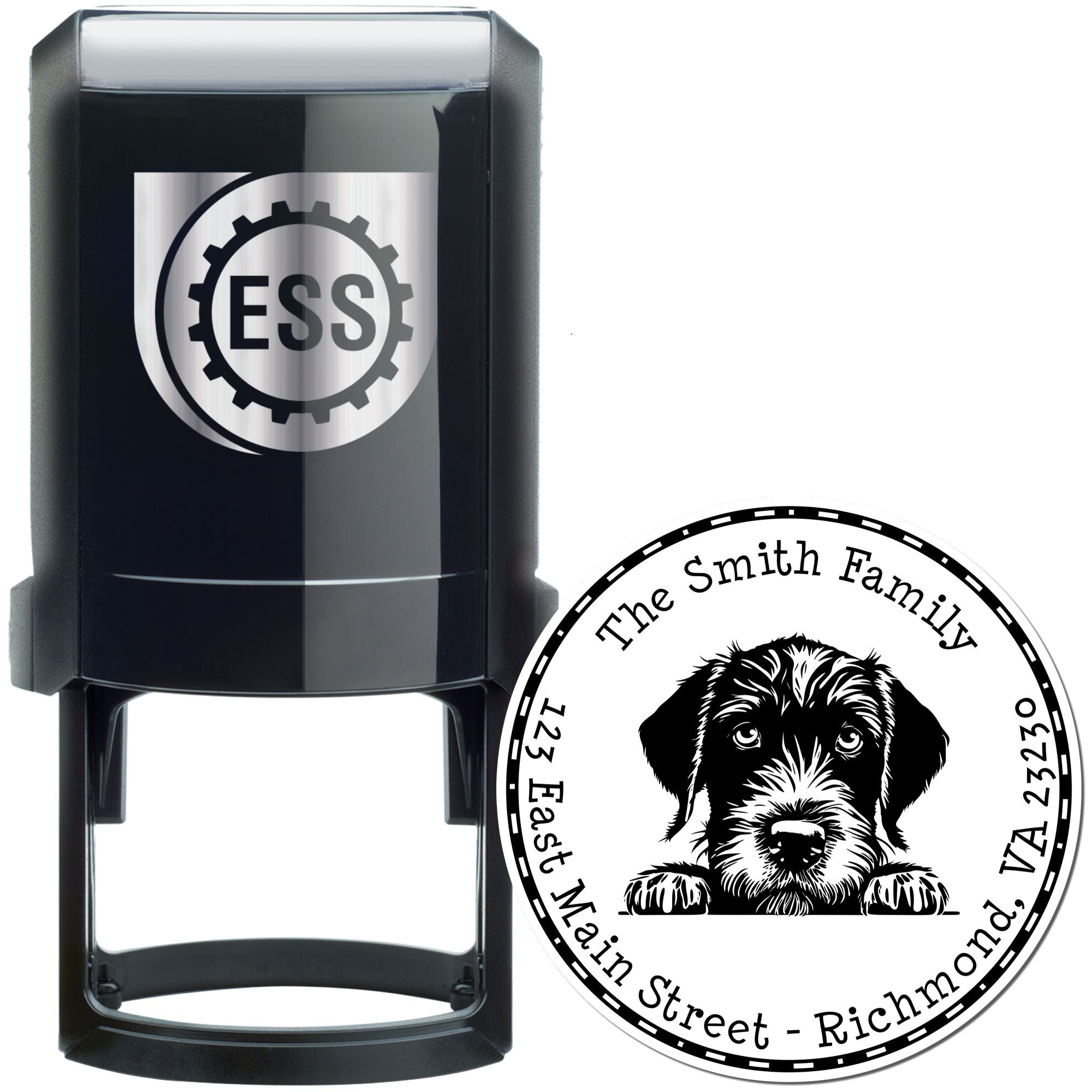 Round Self-Inking German Wirehaired Pointer Customized Address Return Stamp - Engineer Seal Stamps