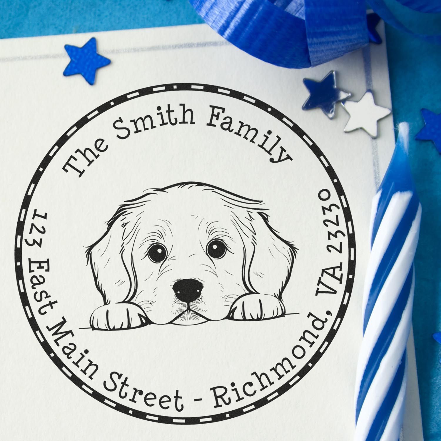 Round Golden Retriever Personalized Custom Address Rubber Stamp