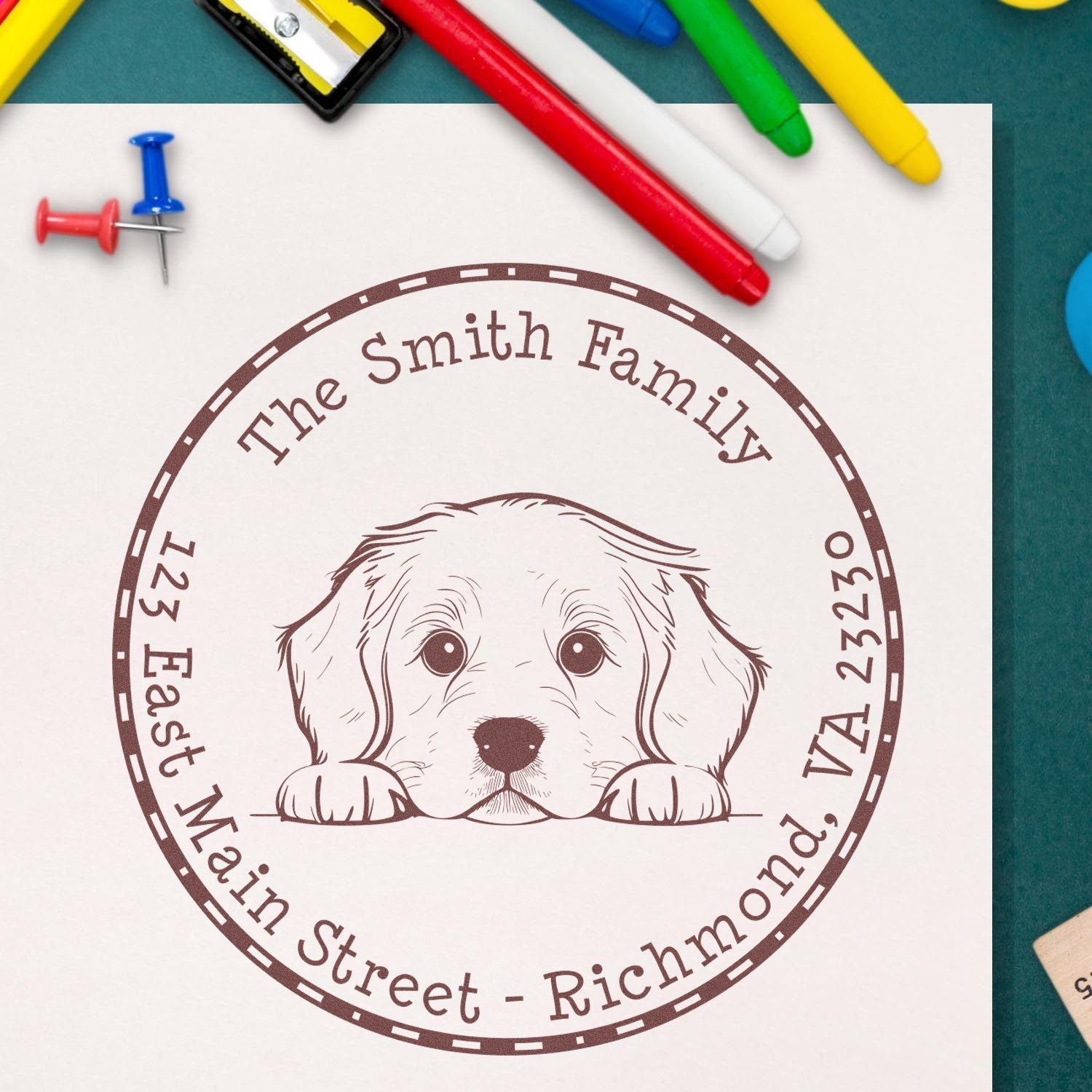 Round Golden Retriever Personalized Custom Address Rubber Stamp - Engineer Seal Stamps