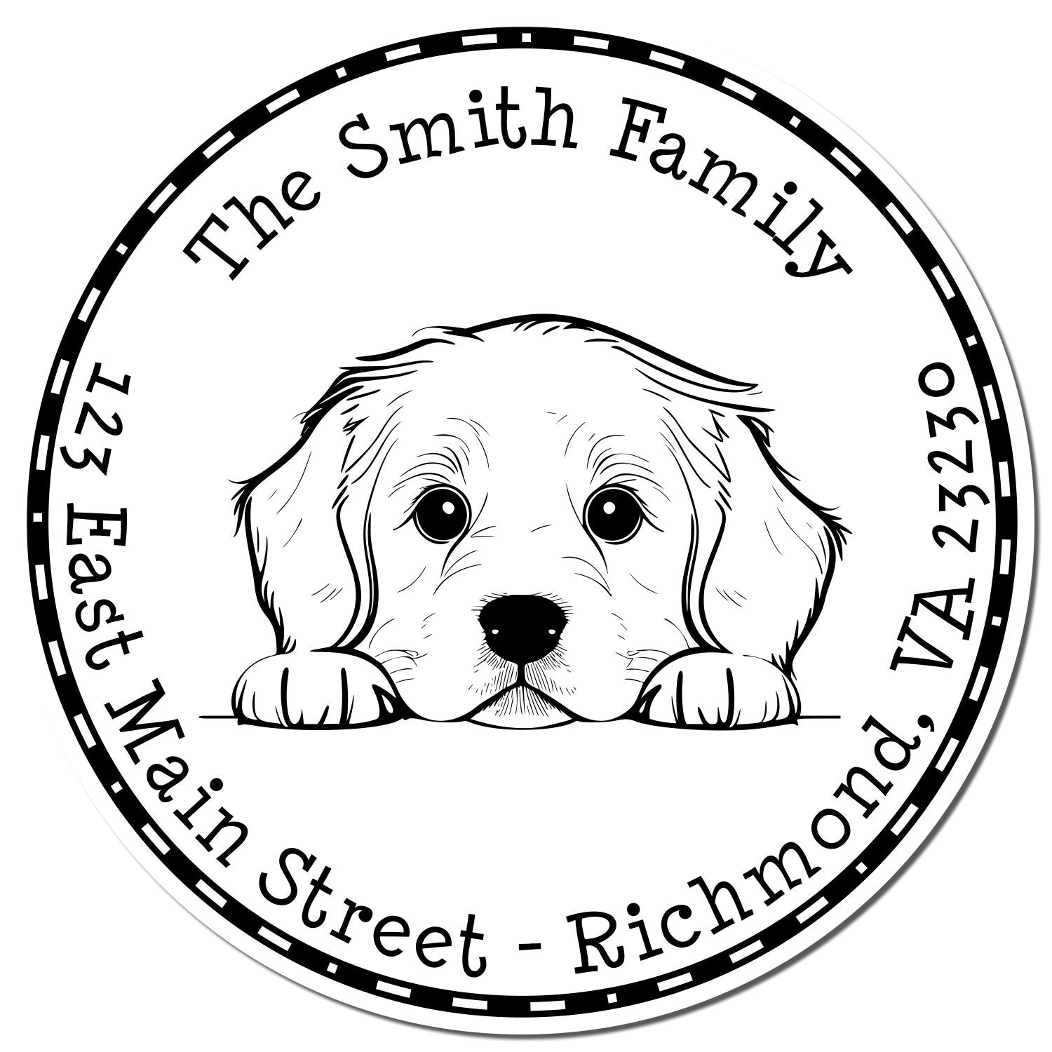 Round Golden Retriever Personalized Custom Address Rubber Stamp - Engineer Seal Stamps