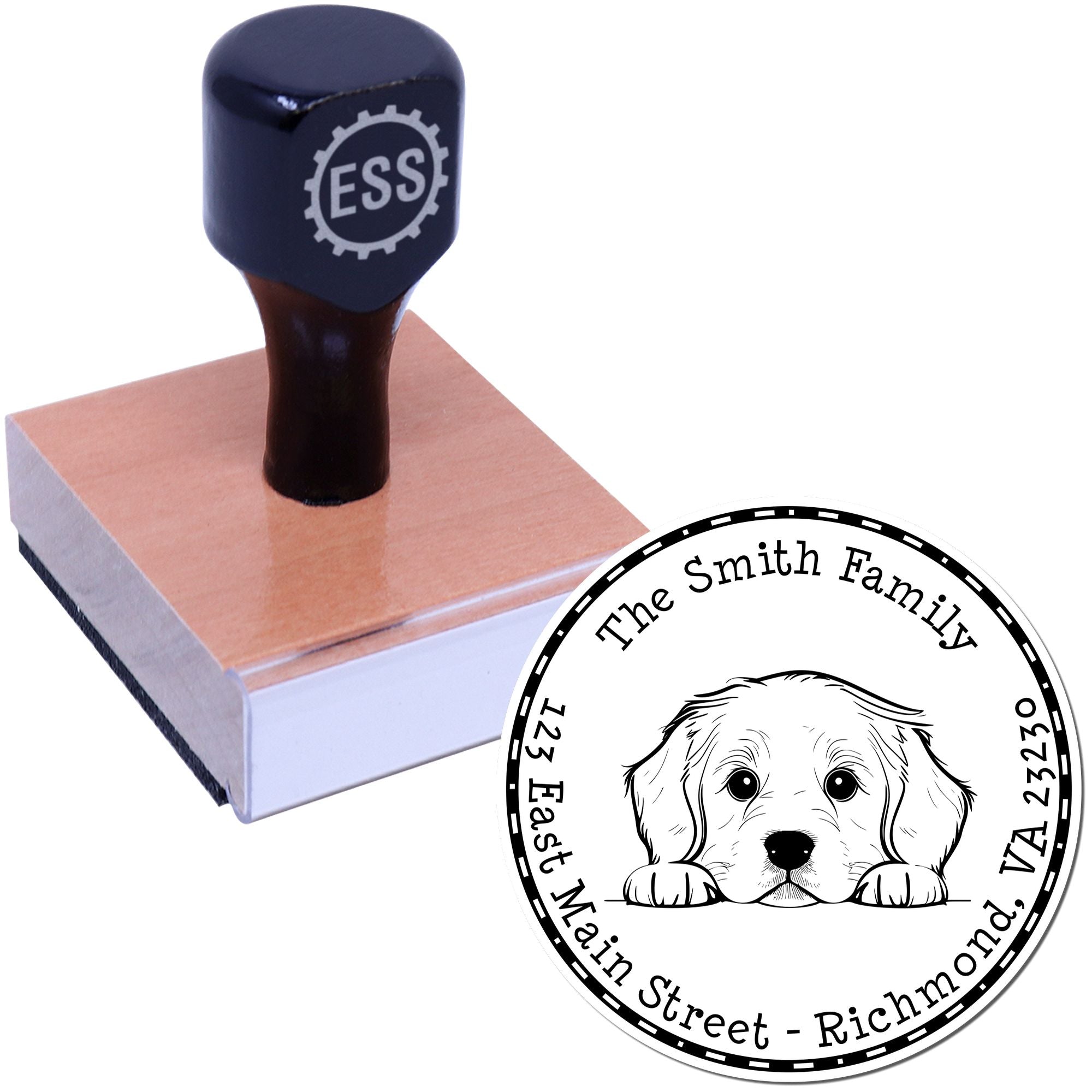 Round Golden Retriever Personalized Custom Address Rubber Stamp