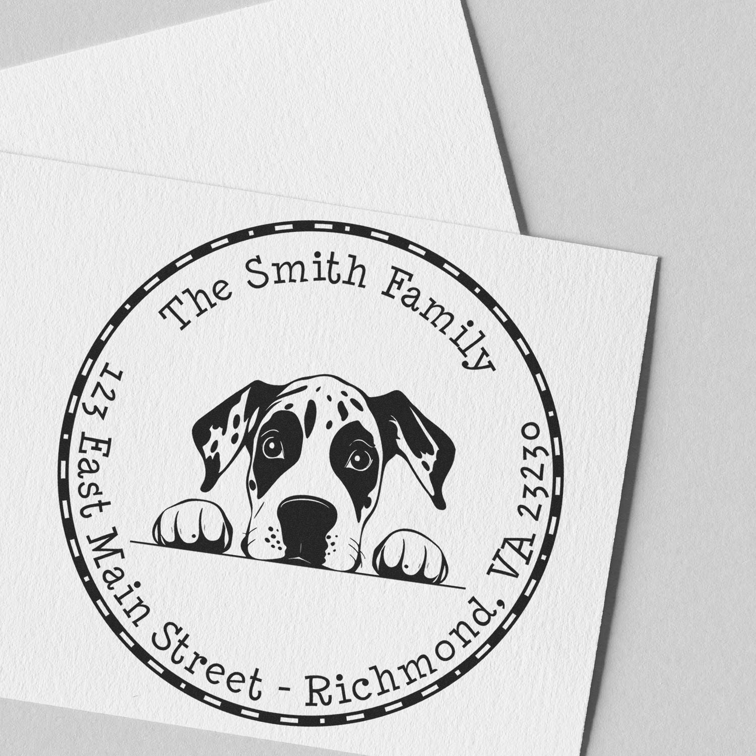 Round Great Dane Personalized Name and Address Rubber Stamp