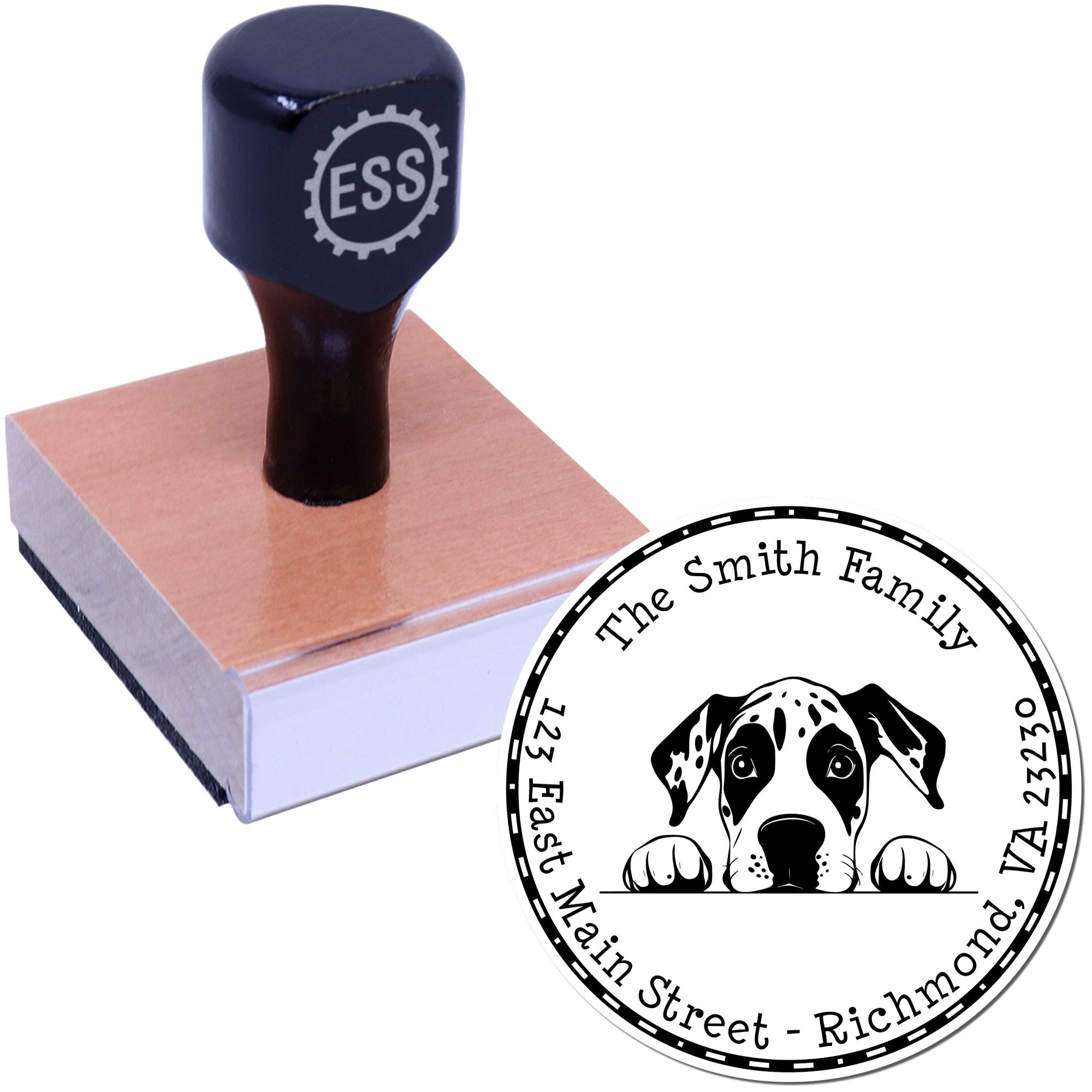 Round Great Dane Personalized Name and Address Rubber Stamp