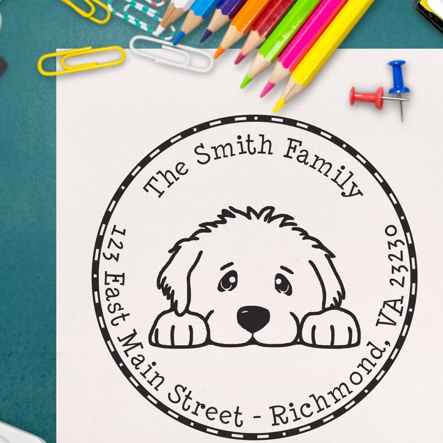 Round Great Pyrenees Personalized Refillable Address Rubber Stamp