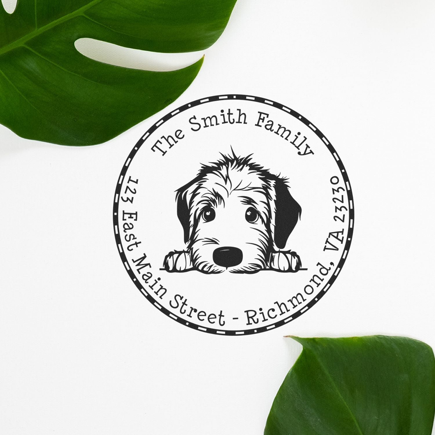 Round Irish Wolfhound Personalized Mailing Rubber Stamp
