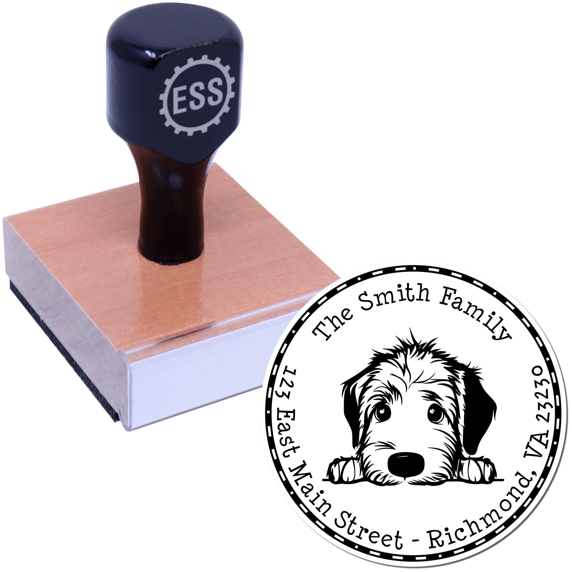 Round Irish Wolfhound Personalized Mailing Rubber Stamp