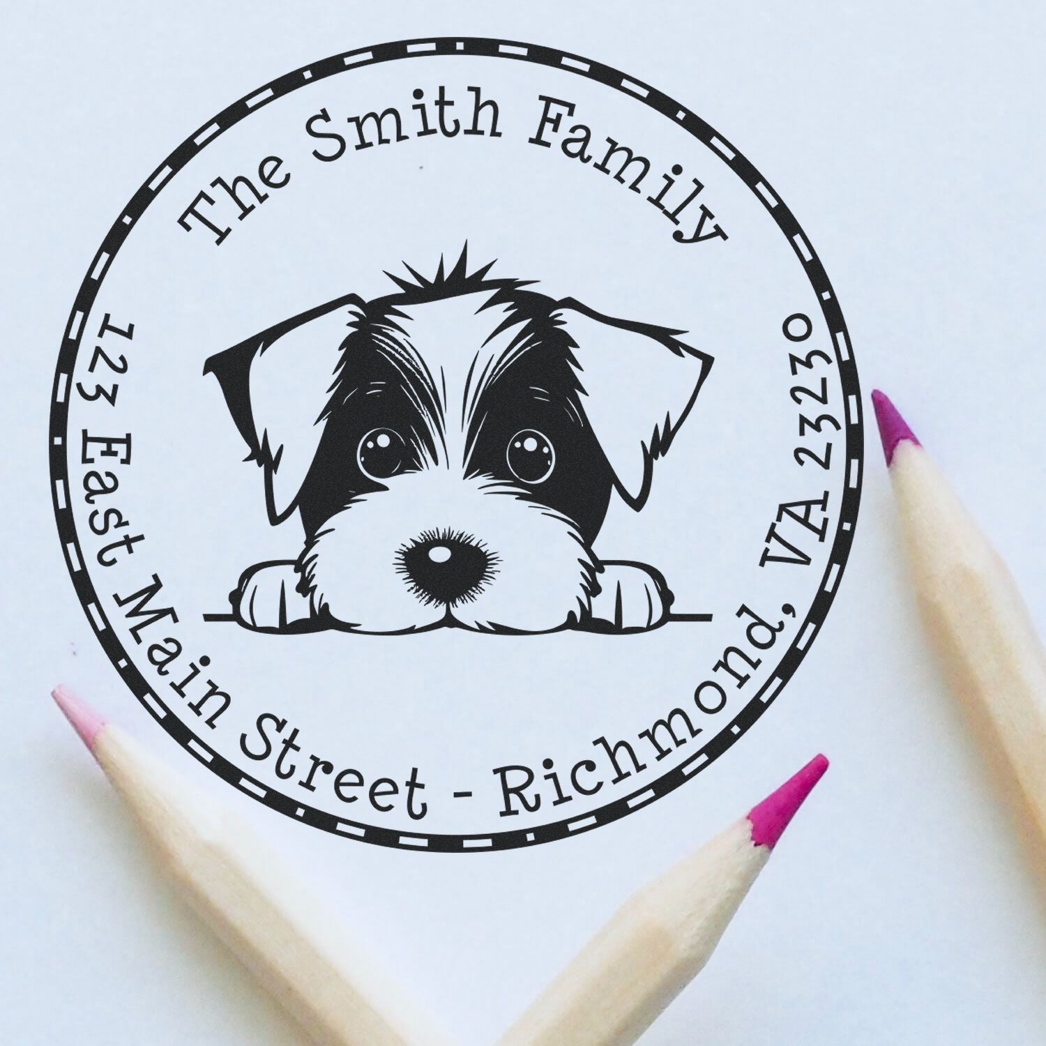 Round Jack Russell Personalized Home Address Rubber Stamp
