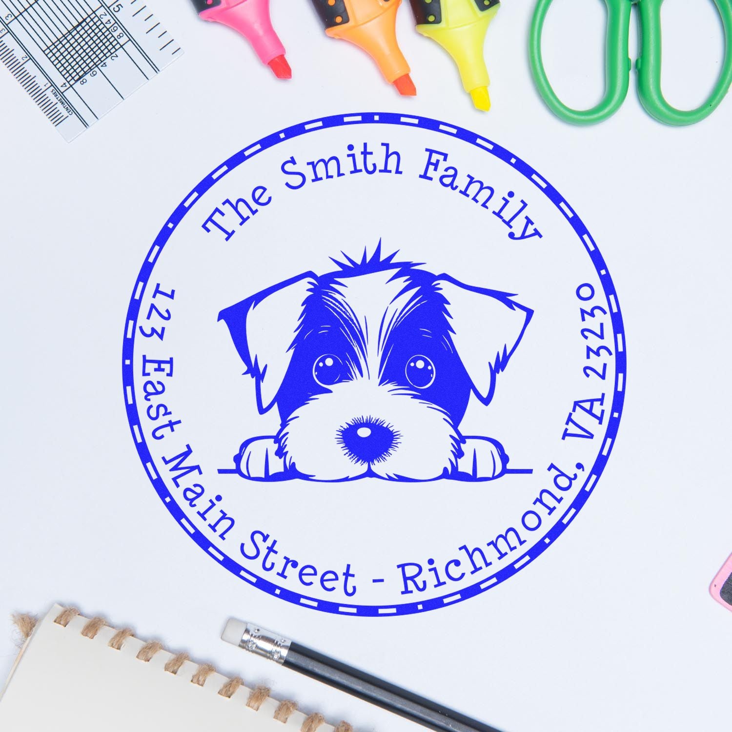 Round Self-Inking Jack Russell Customized House Address Stamp - Engineer Seal Stamps