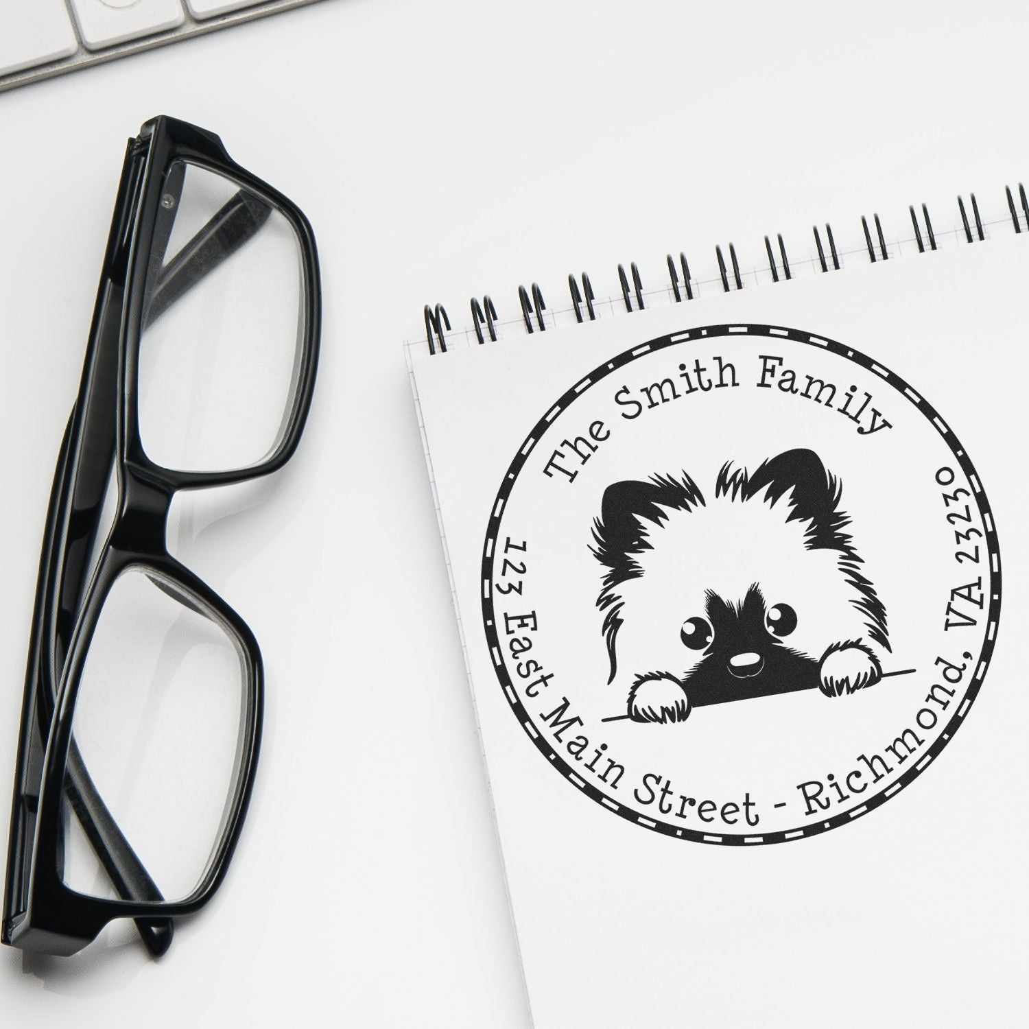 Round Self-Inking Keeshond Customized Home Address Stamp - Engineer Seal Stamps