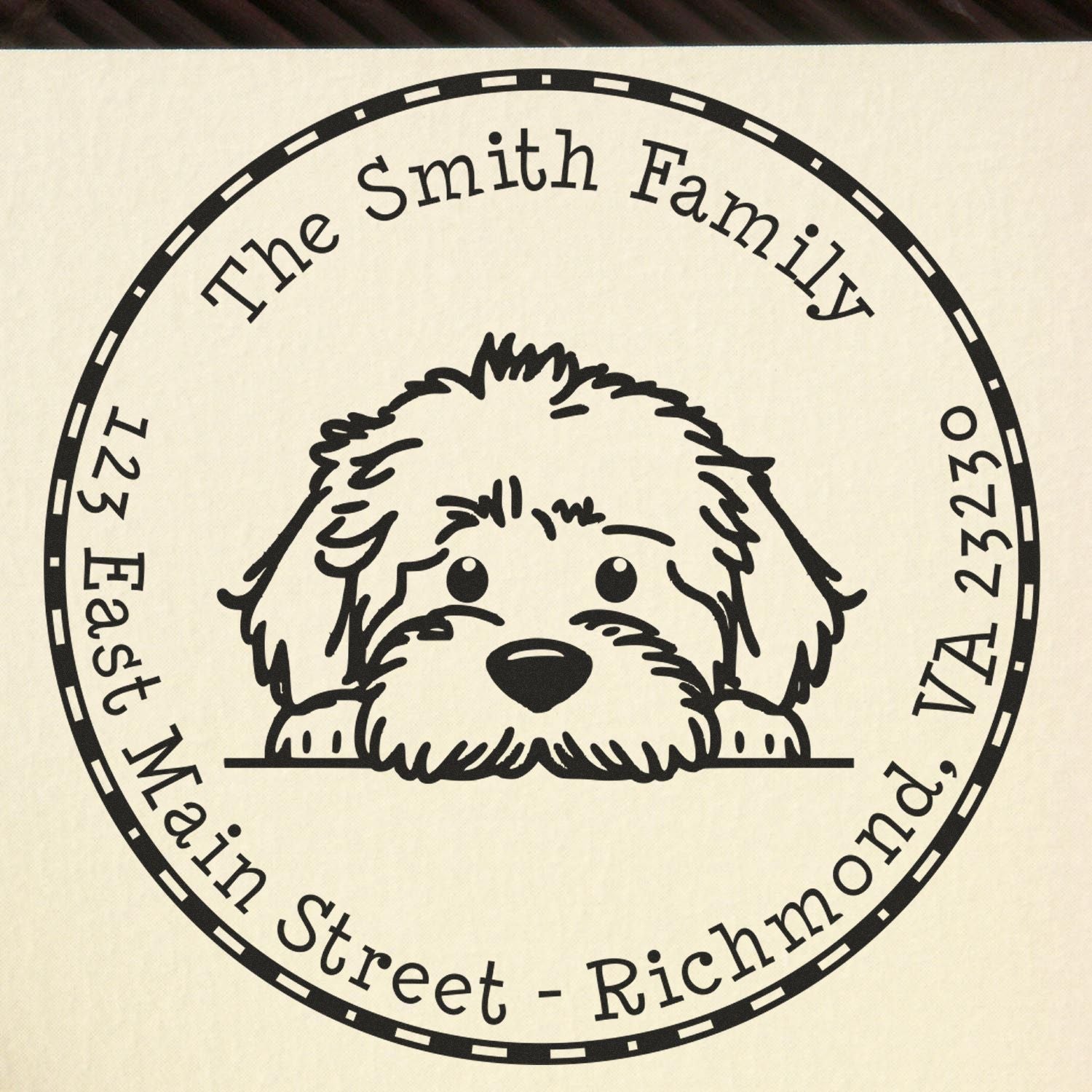 Round Labradoodle Personalized New Address Rubber Stamp