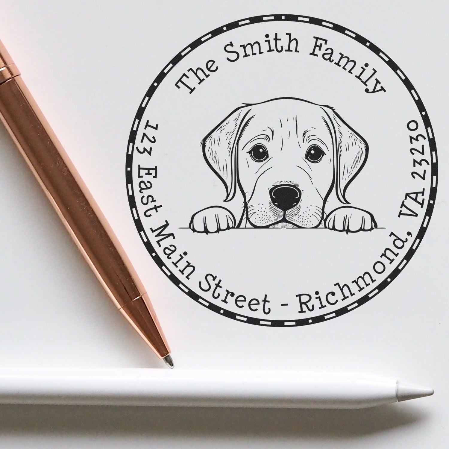 Round Labrador Retriever Personalized Mailing Label Rubber Stamp