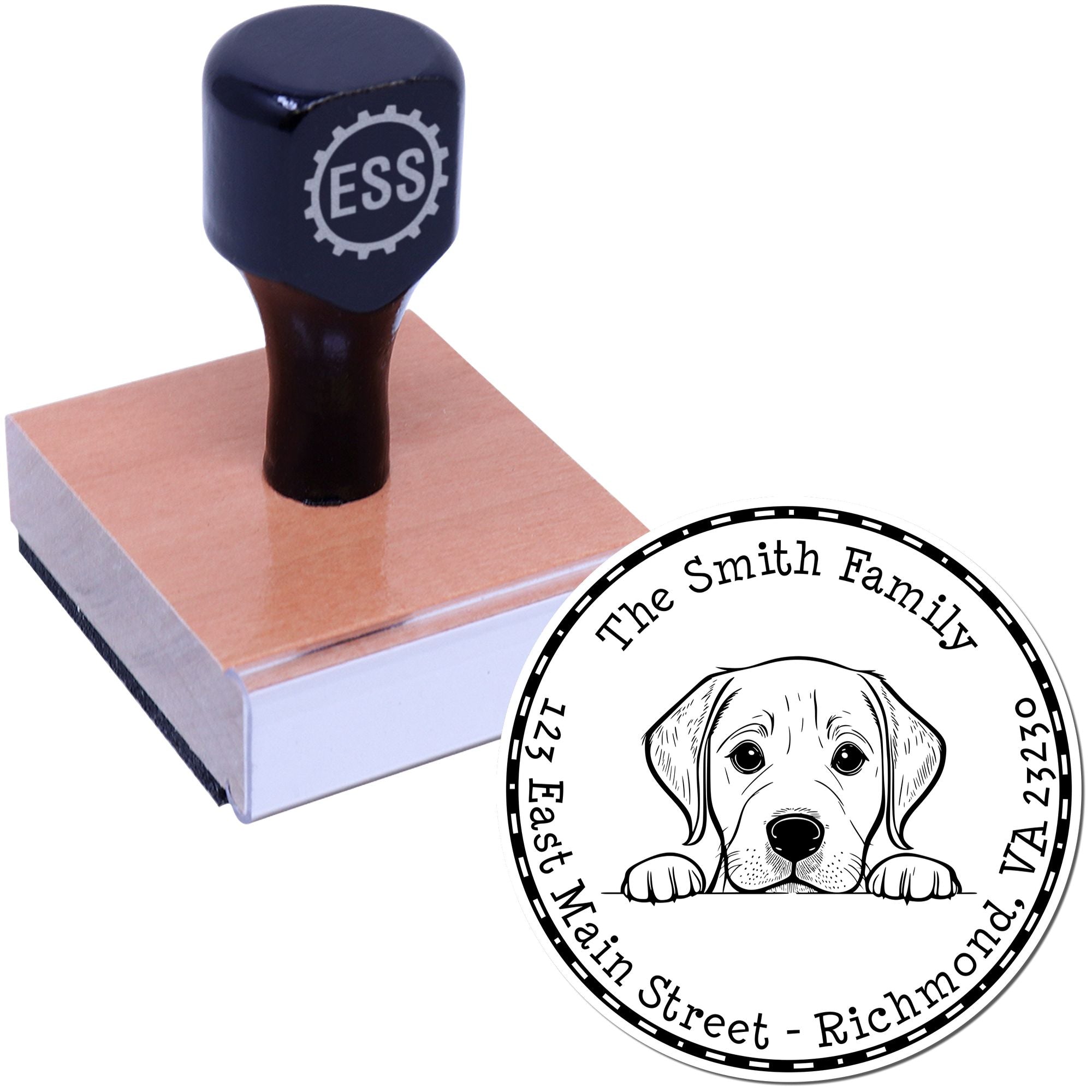 Round Labrador Retriever Personalized Mailing Label Rubber Stamp