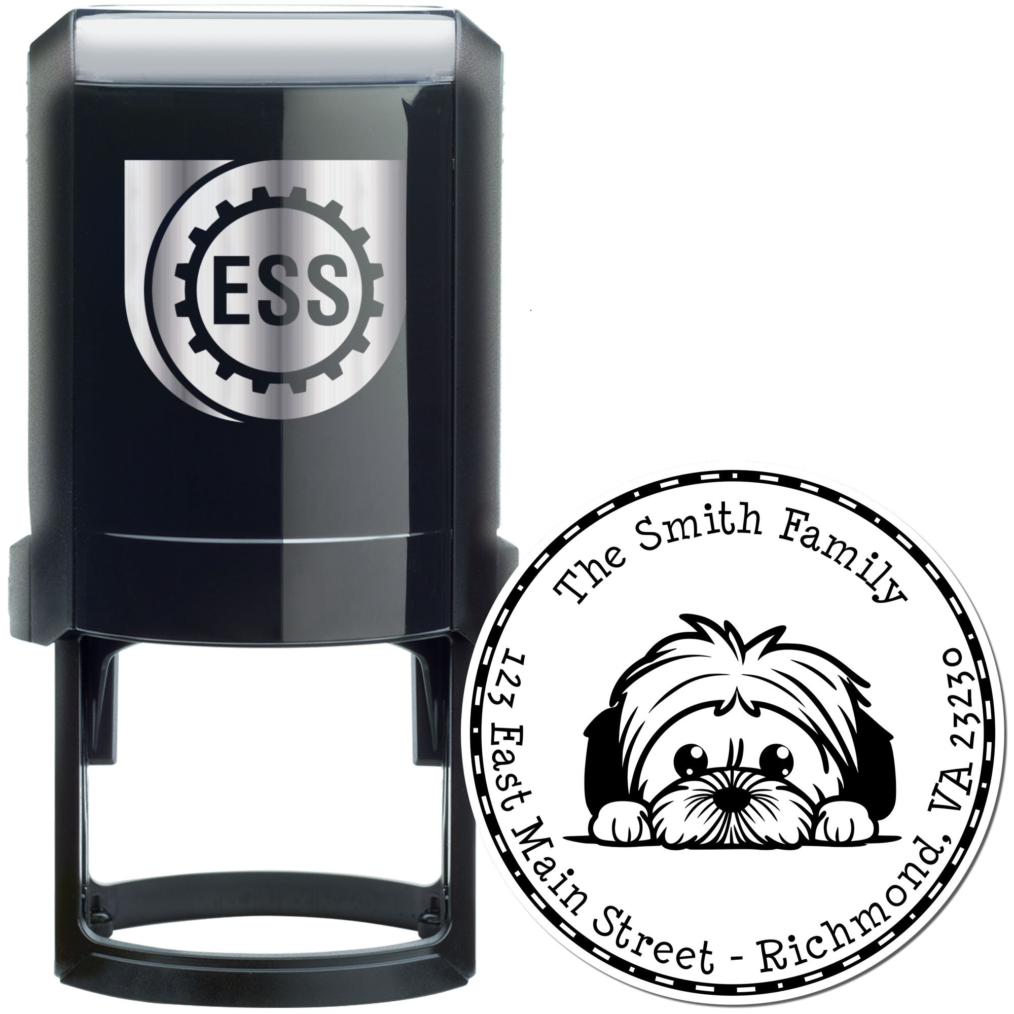 Round Self-Inking Lhasa Apso Customized Mail Label Stamp - Engineer Seal Stamps