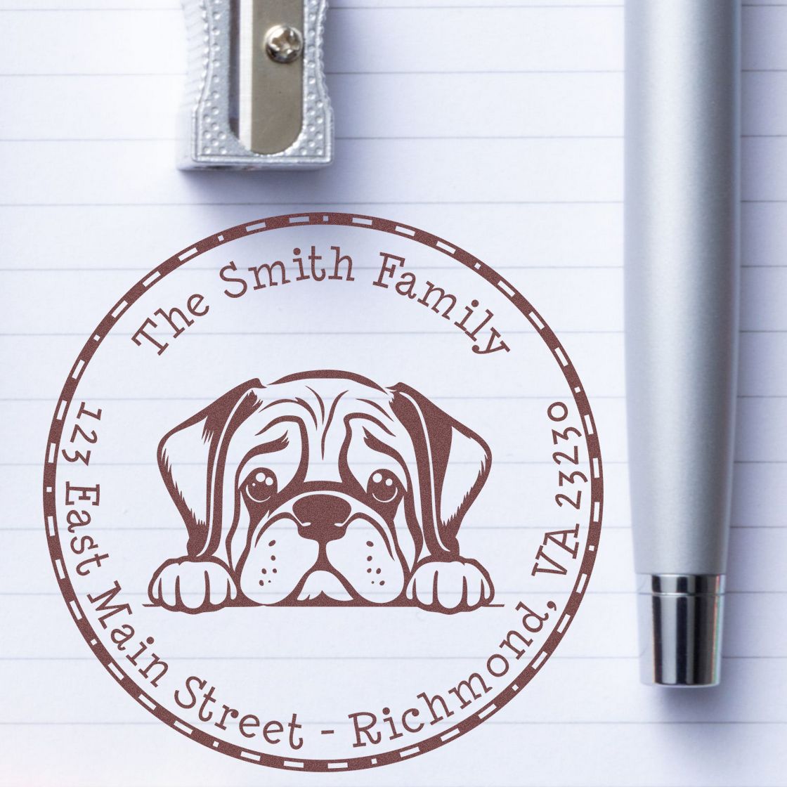 Slim Mastiff Custom Mail Label Stamp - Engineer Seal Stamps