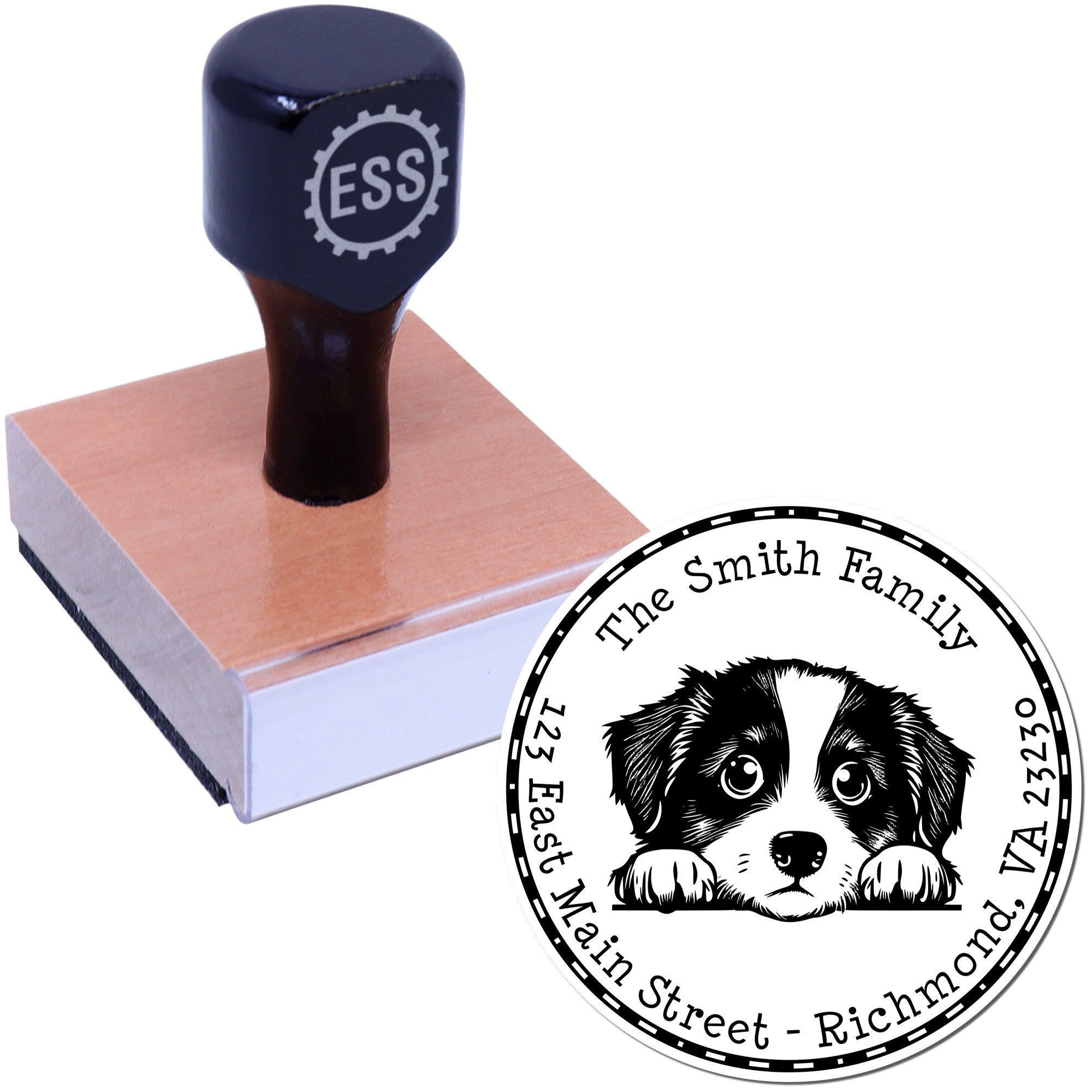 Round Miniature American Shepherd Custom Return Address Rubber Stamp