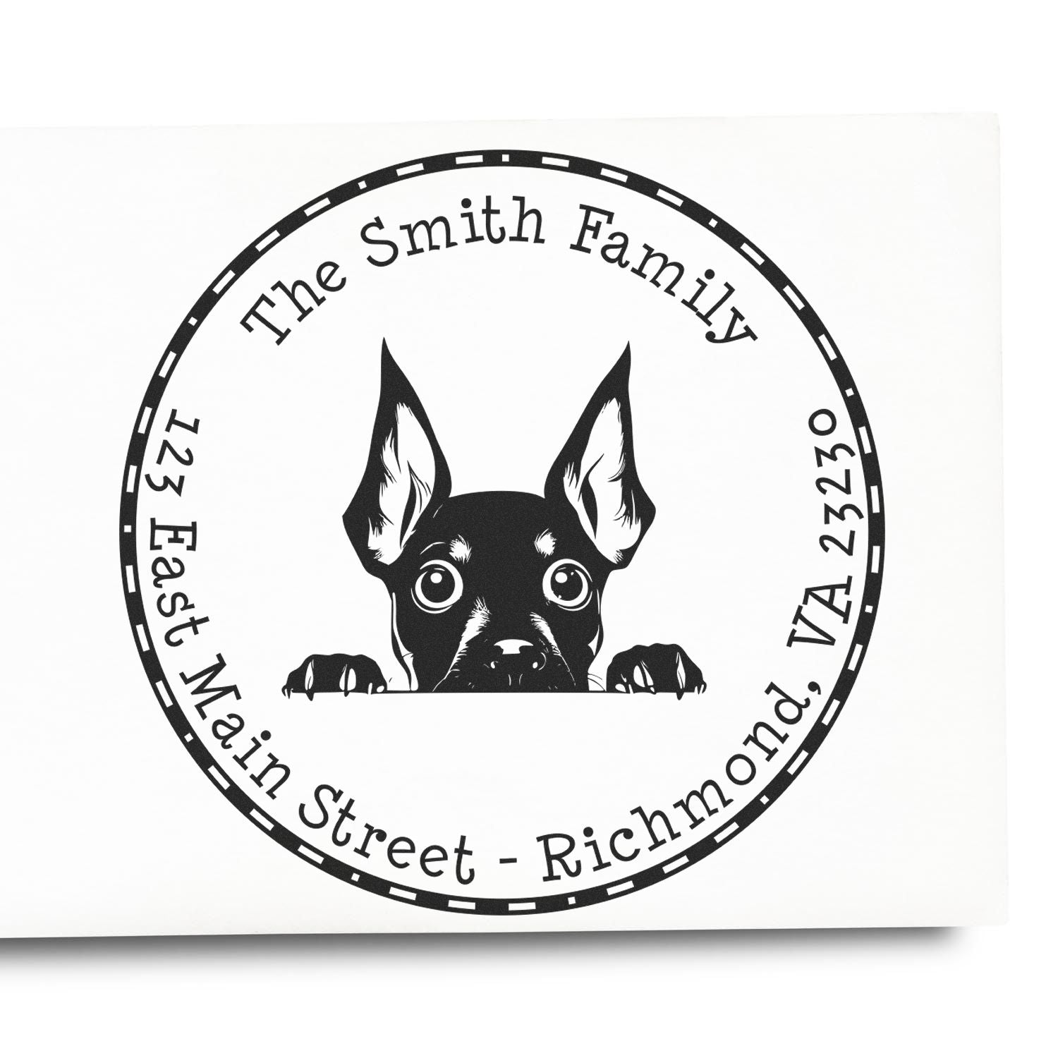 Round Self-Inking Miniature Pinscher Personalized Return Address Stamp - Engineer Seal Stamps