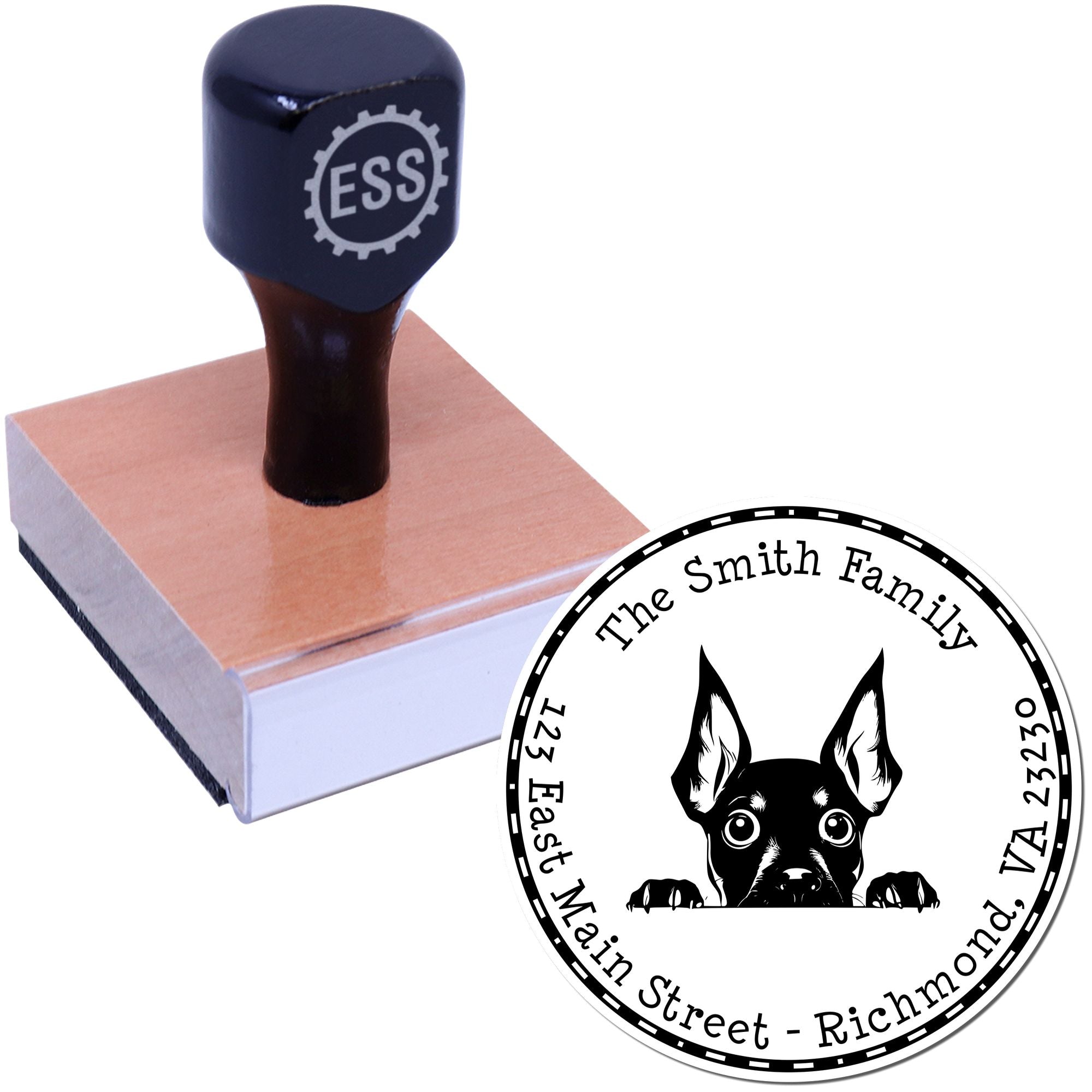 Round Miniature Pinscher Custom Name and Address Rubber Stamp