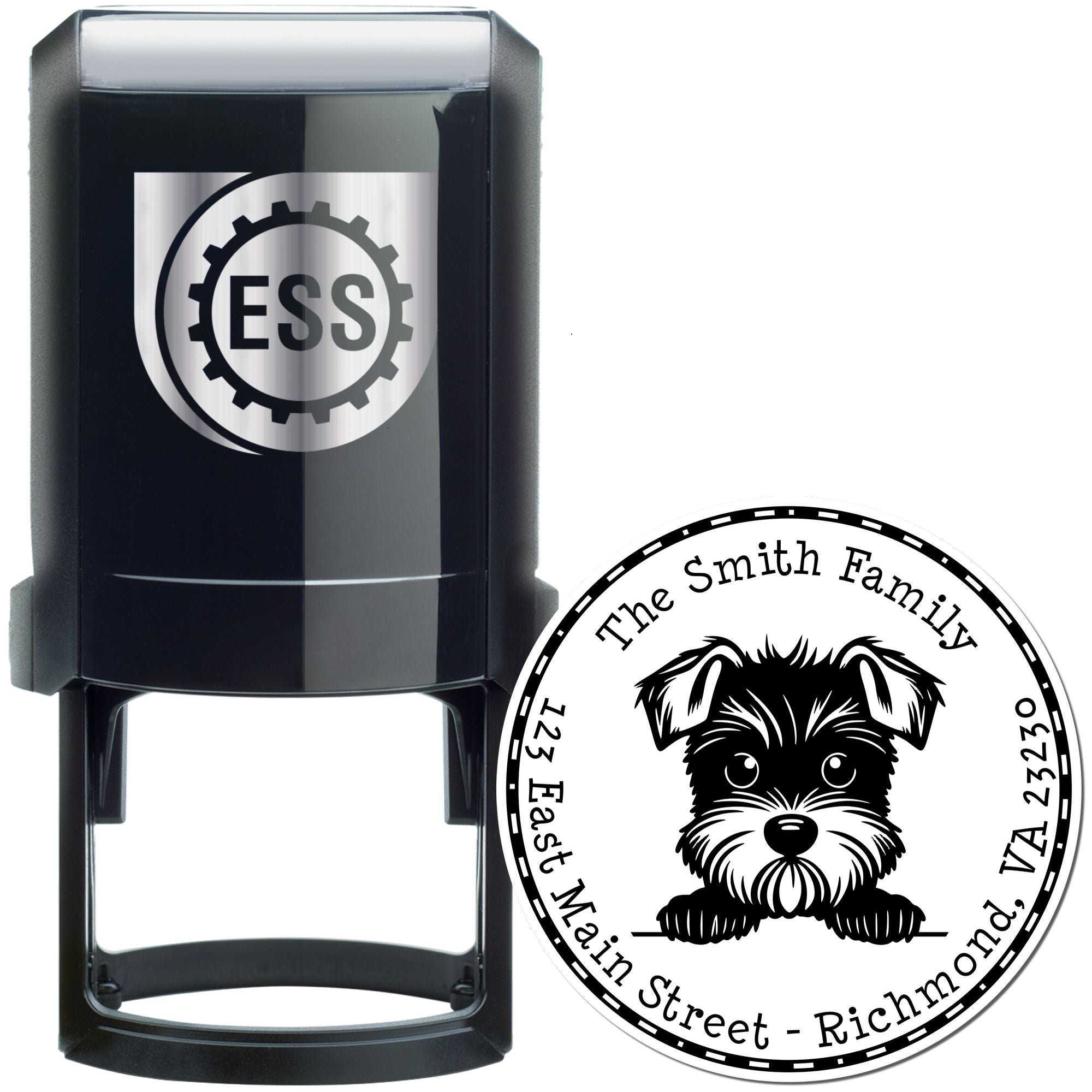 Round Self-Inking Miniature Schnauzer Personalized Name and Address Stamp - Engineer Seal Stamps
