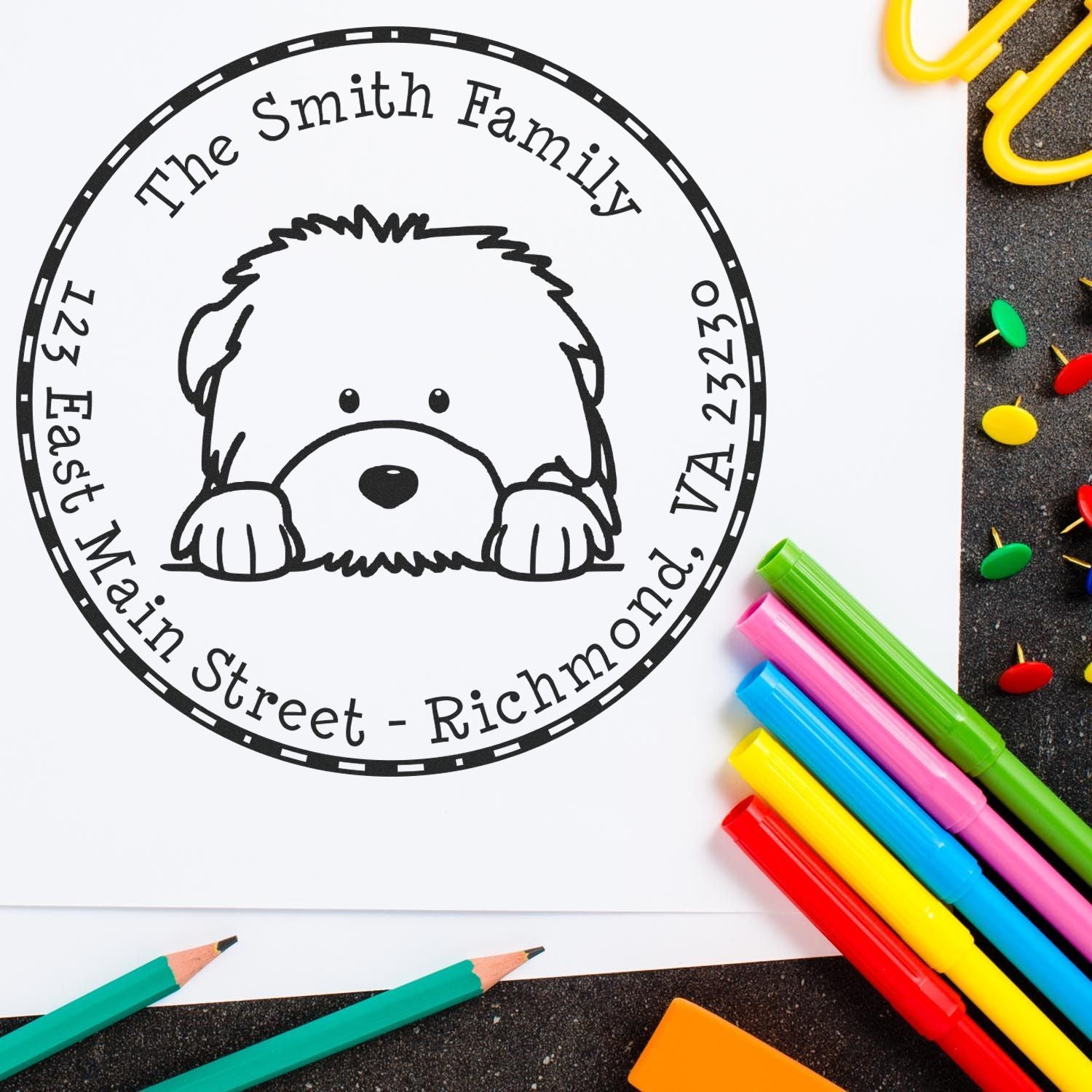 Round Old English Sheepdog Custom New Home Address Rubber Stamp