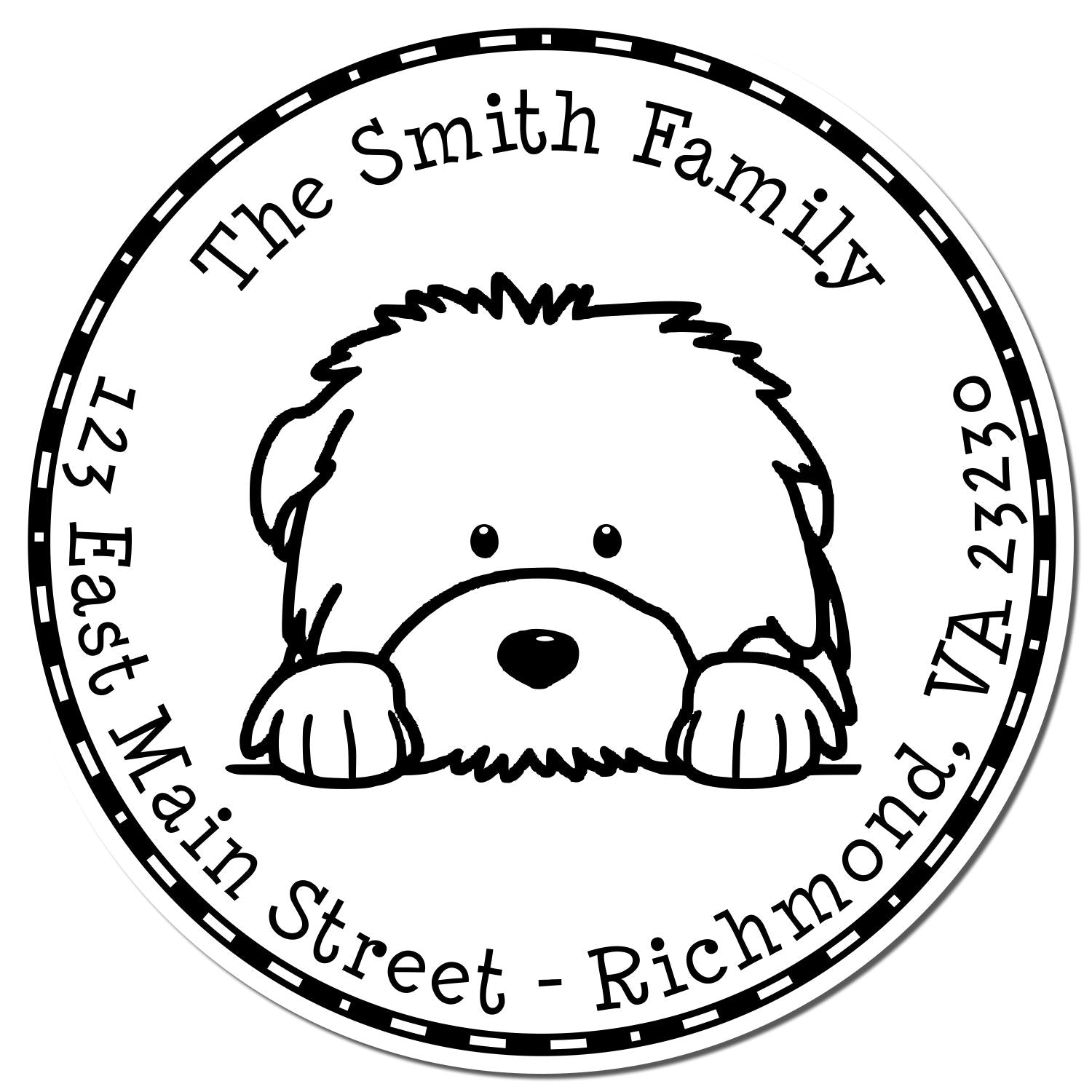 Round Self-Inking Old English Sheepdog Personalized Home Address Stamp - Engineer Seal Stamps
