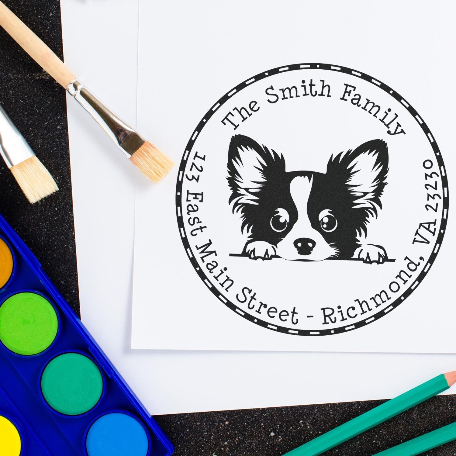 Round Papillon Custom Address Return Rubber Stamp