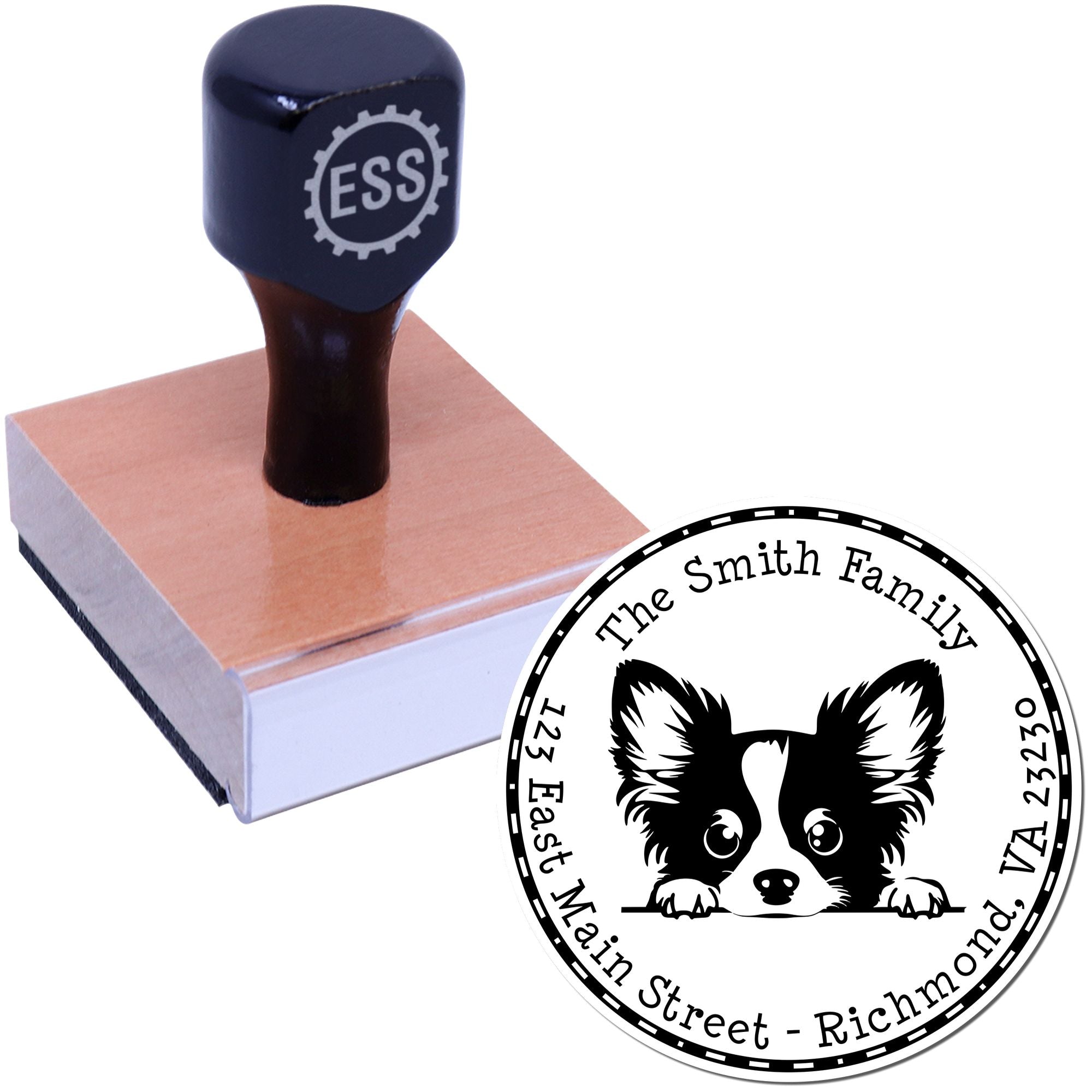 Round Papillon Custom Address Return Rubber Stamp