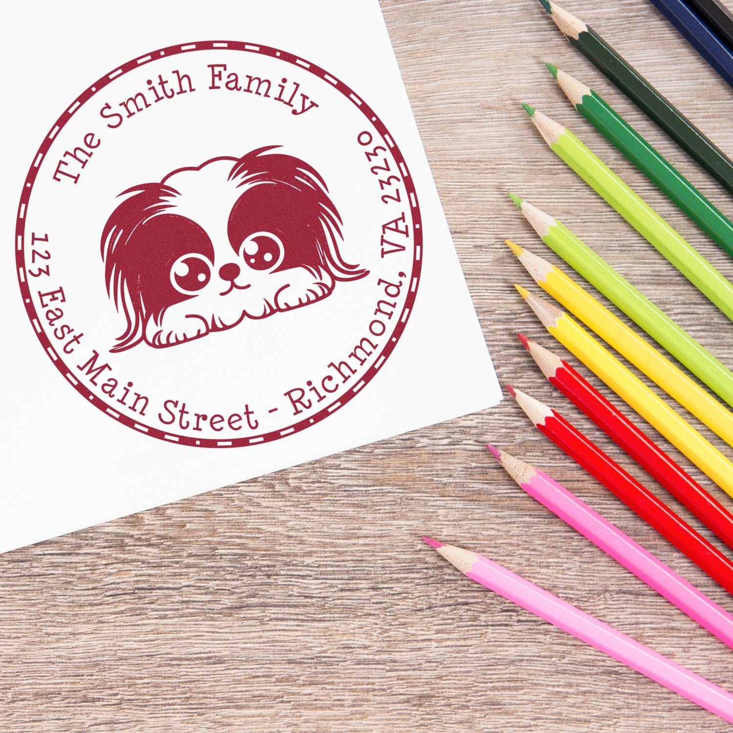 Round Pre-Inked Pekingese Customized New Home Address Stamp - Engineer Seal Stamps