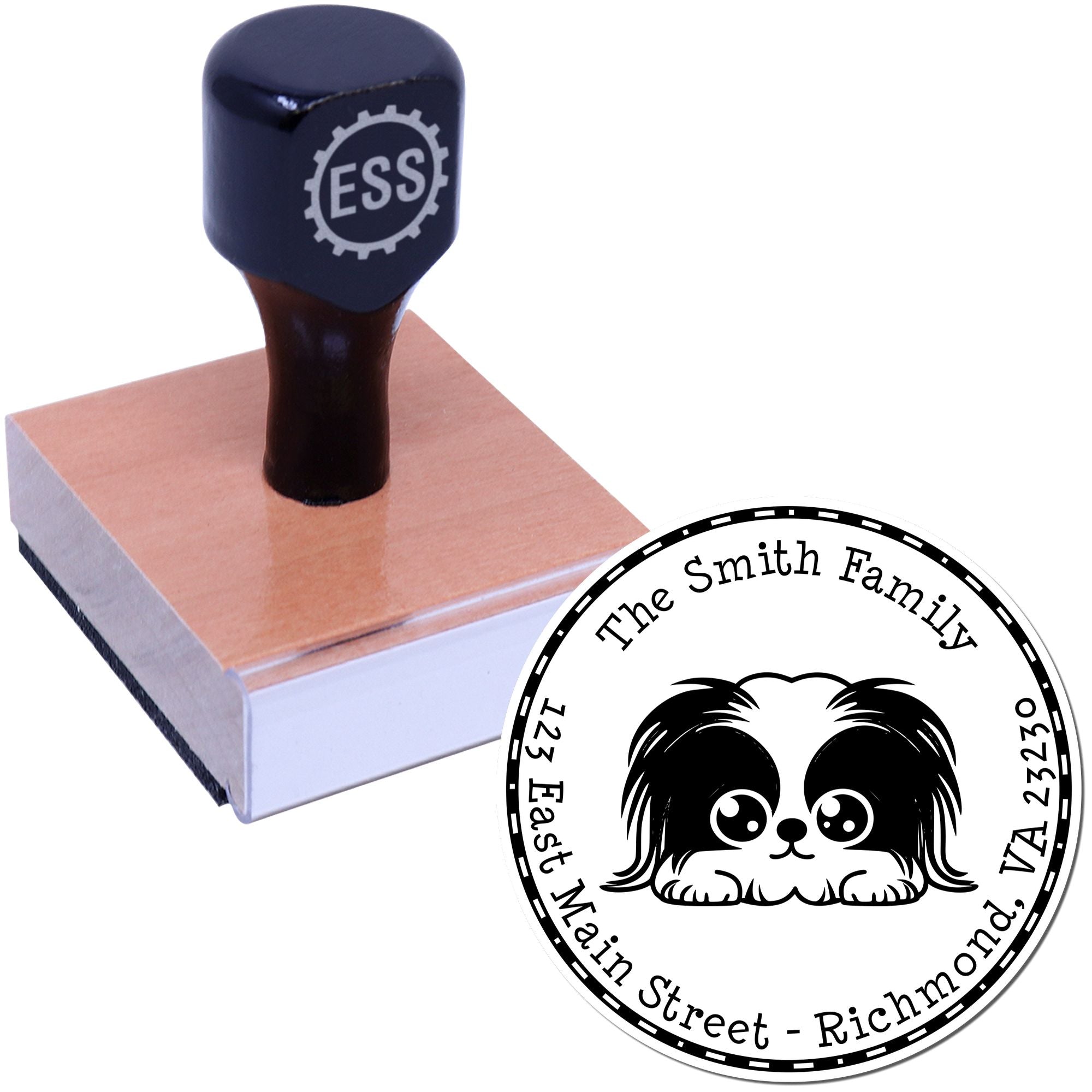 Round Pekingese Custom Mailing Address Rubber Stamp