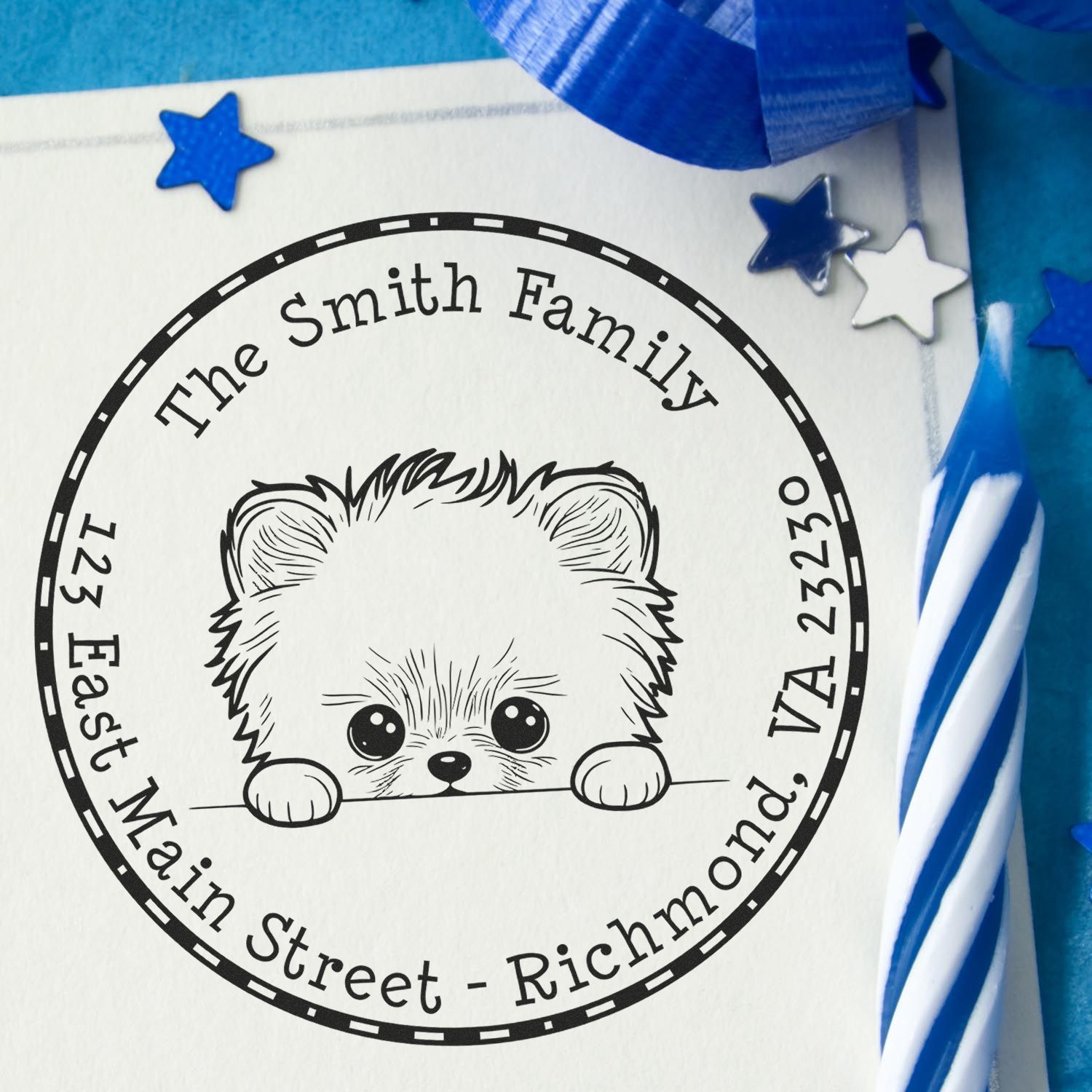 Round Pomeranian Custom Mail Address Rubber Stamp