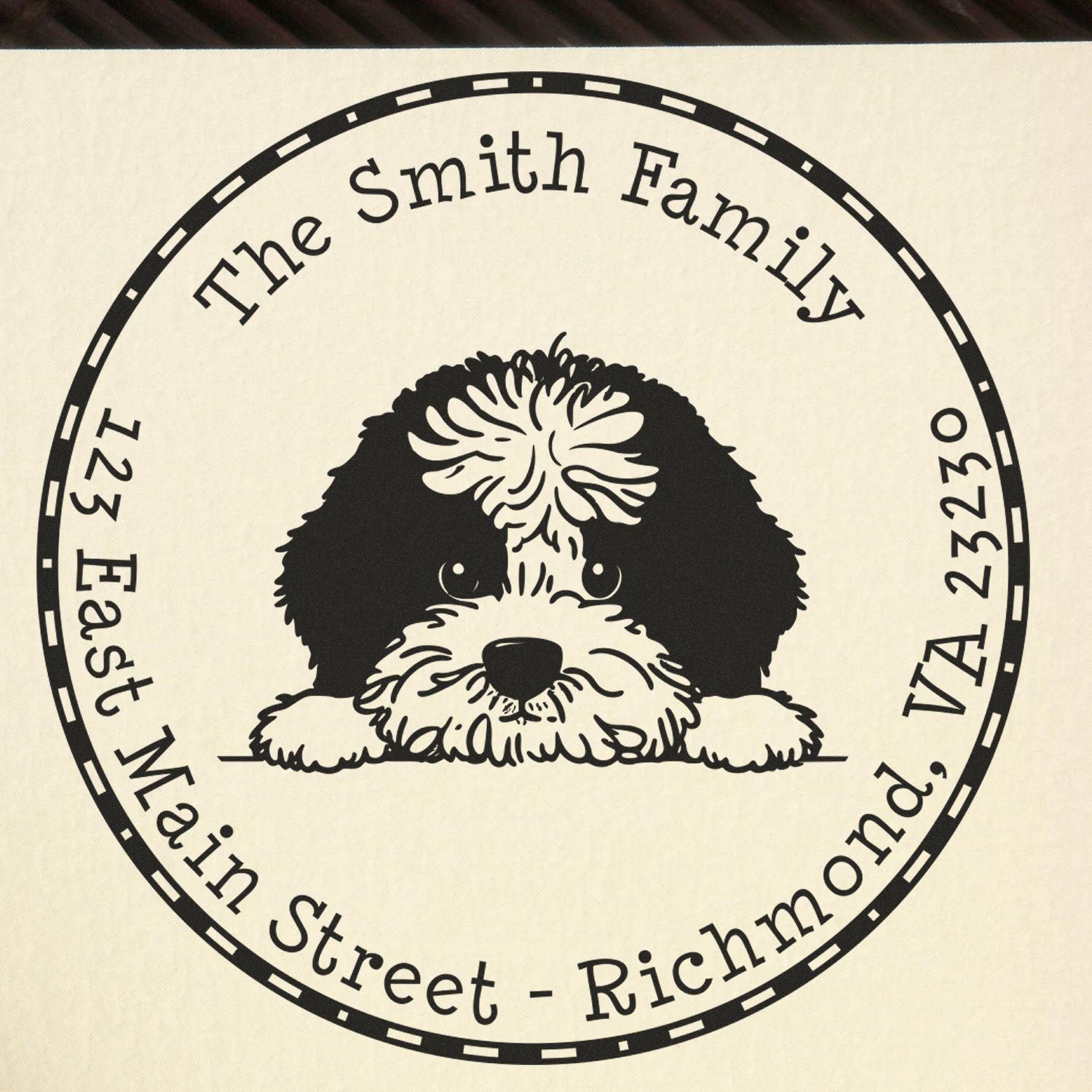 Round Portuguese Water Dog Custom Home Address Rubber Stamp