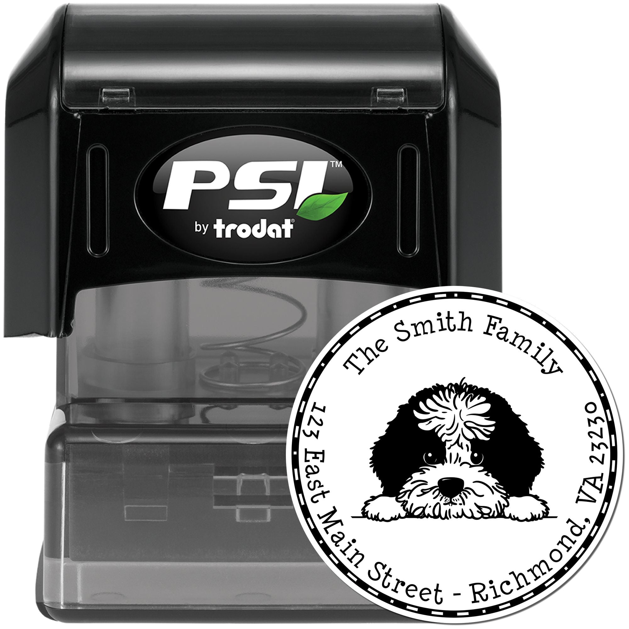 Round Pre-Inked Portuguese Water Dog Customized Mail Address Stamp - Engineer Seal Stamps