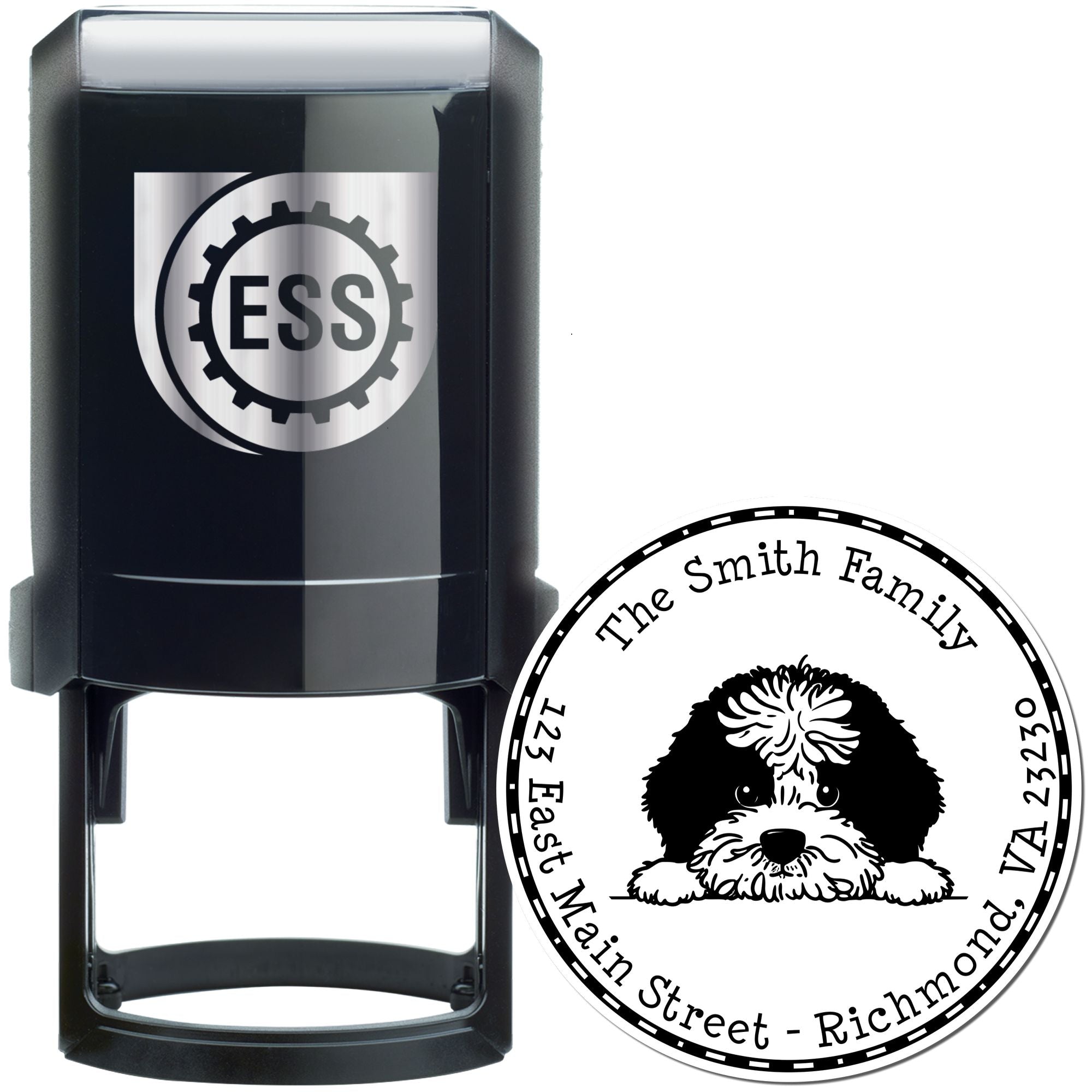 Round Self-Inking Portuguese Water Dog Personalized New Address Stamp - Engineer Seal Stamps