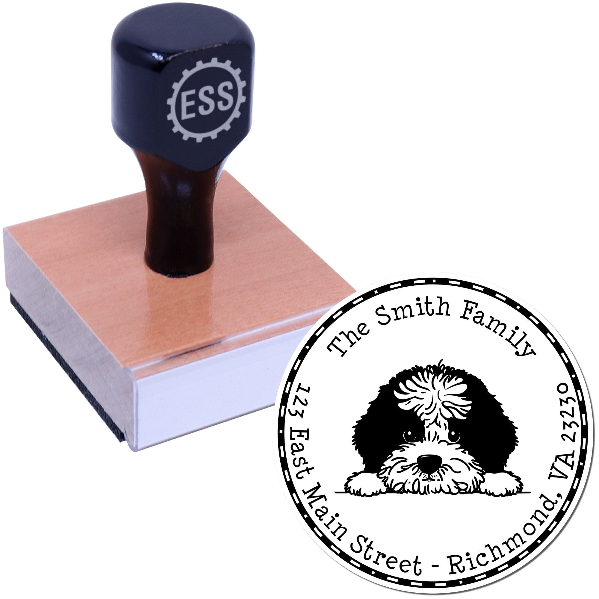 Round Portuguese Water Dog Custom Home Address Rubber Stamp