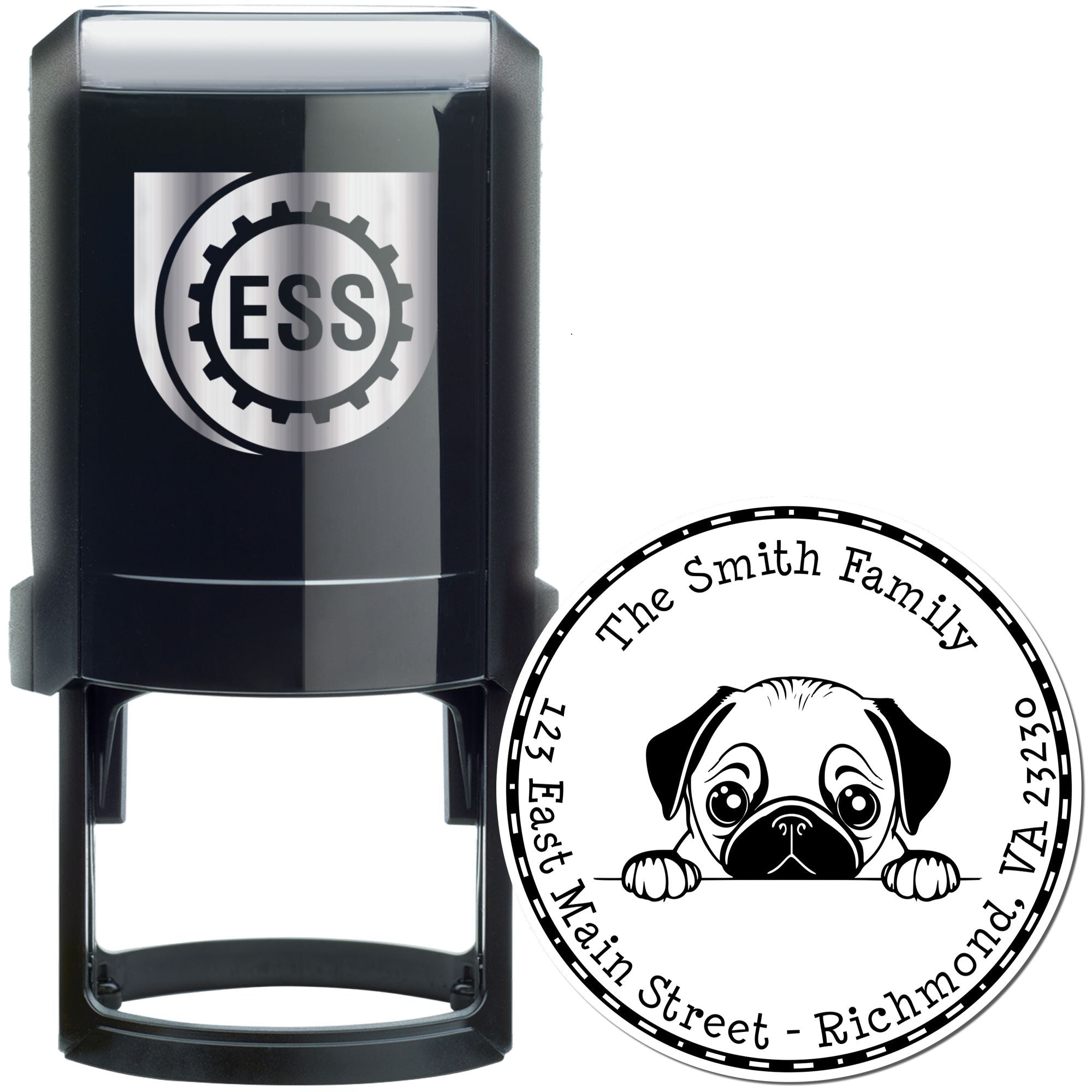 Round Self-Inking Pug Personalized Home Address Stamp - Engineer Seal Stamps
