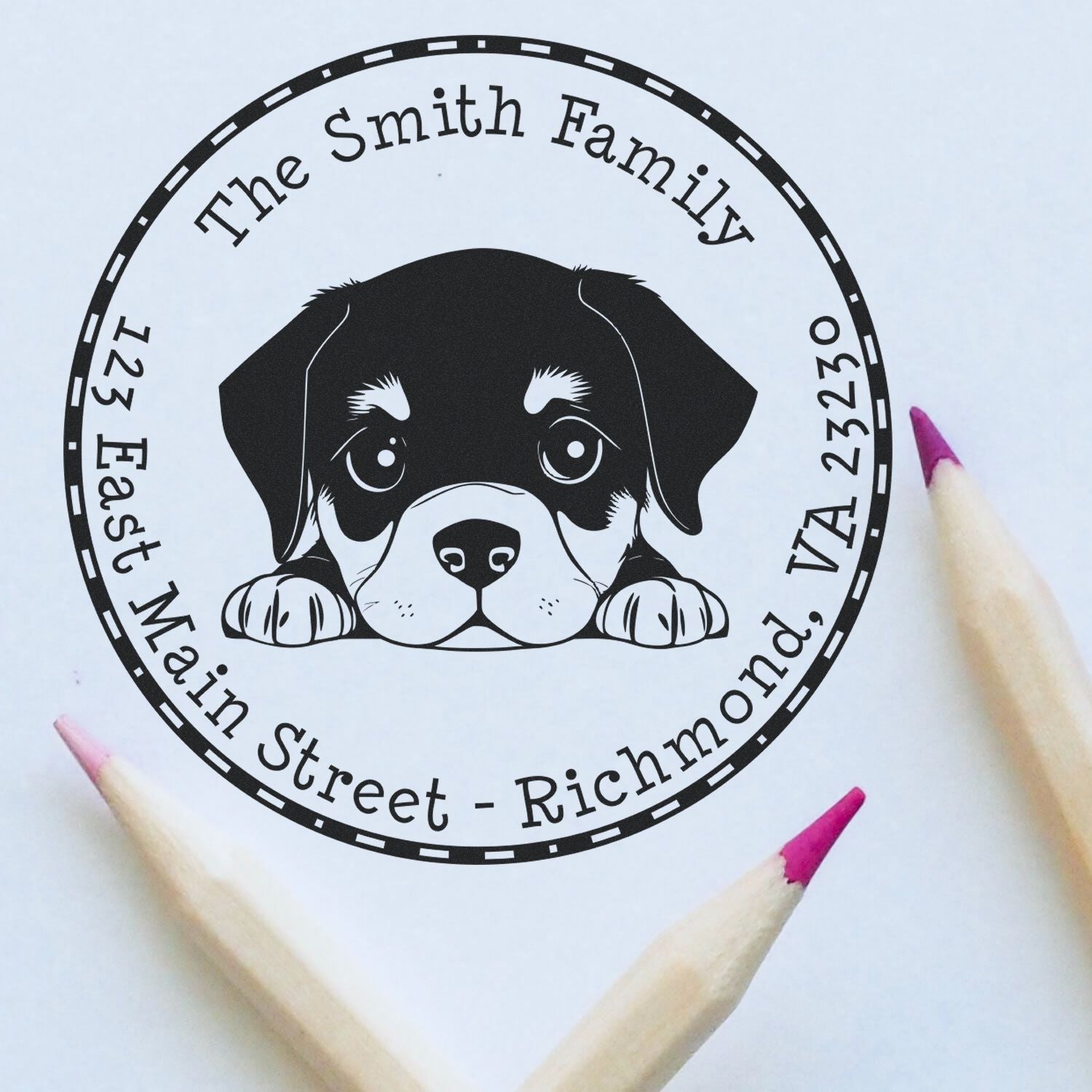 Round Self-Inking Rottweiler Personalized Address Stamp - Engineer Seal Stamps