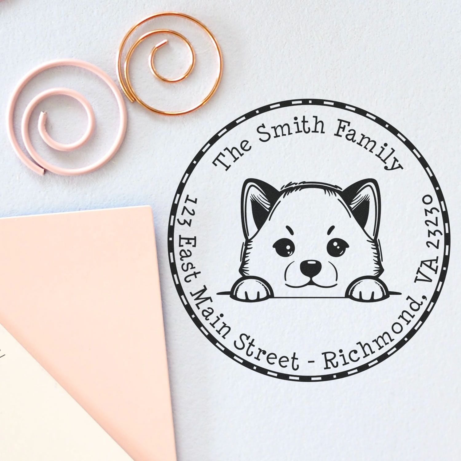 Round Self-Inking Shiba Inu Personalized Custom Address Stamp - Engineer Seal Stamps