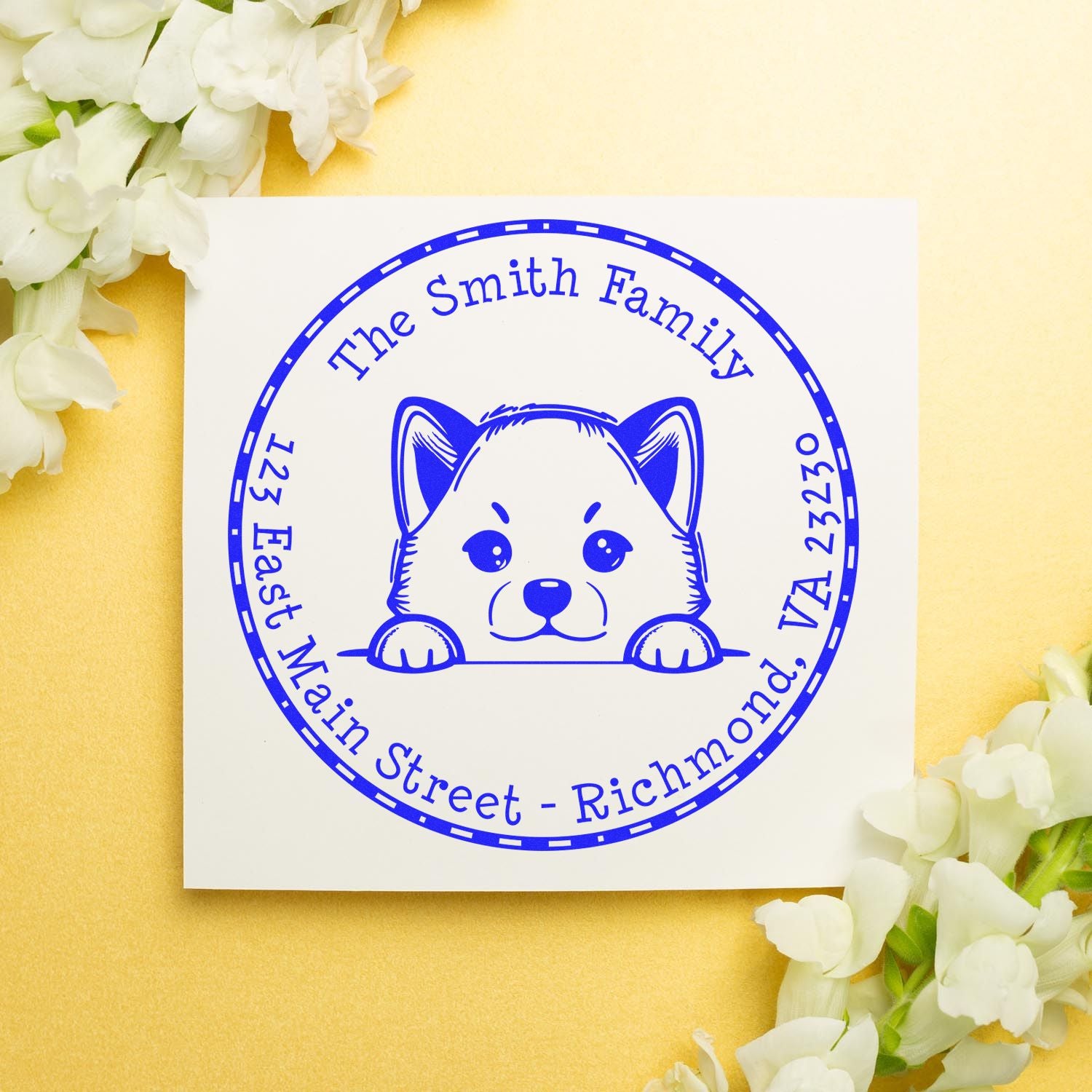 Round Pre-Inked Shiba Inu Customized Return Address Stamp - Engineer Seal Stamps