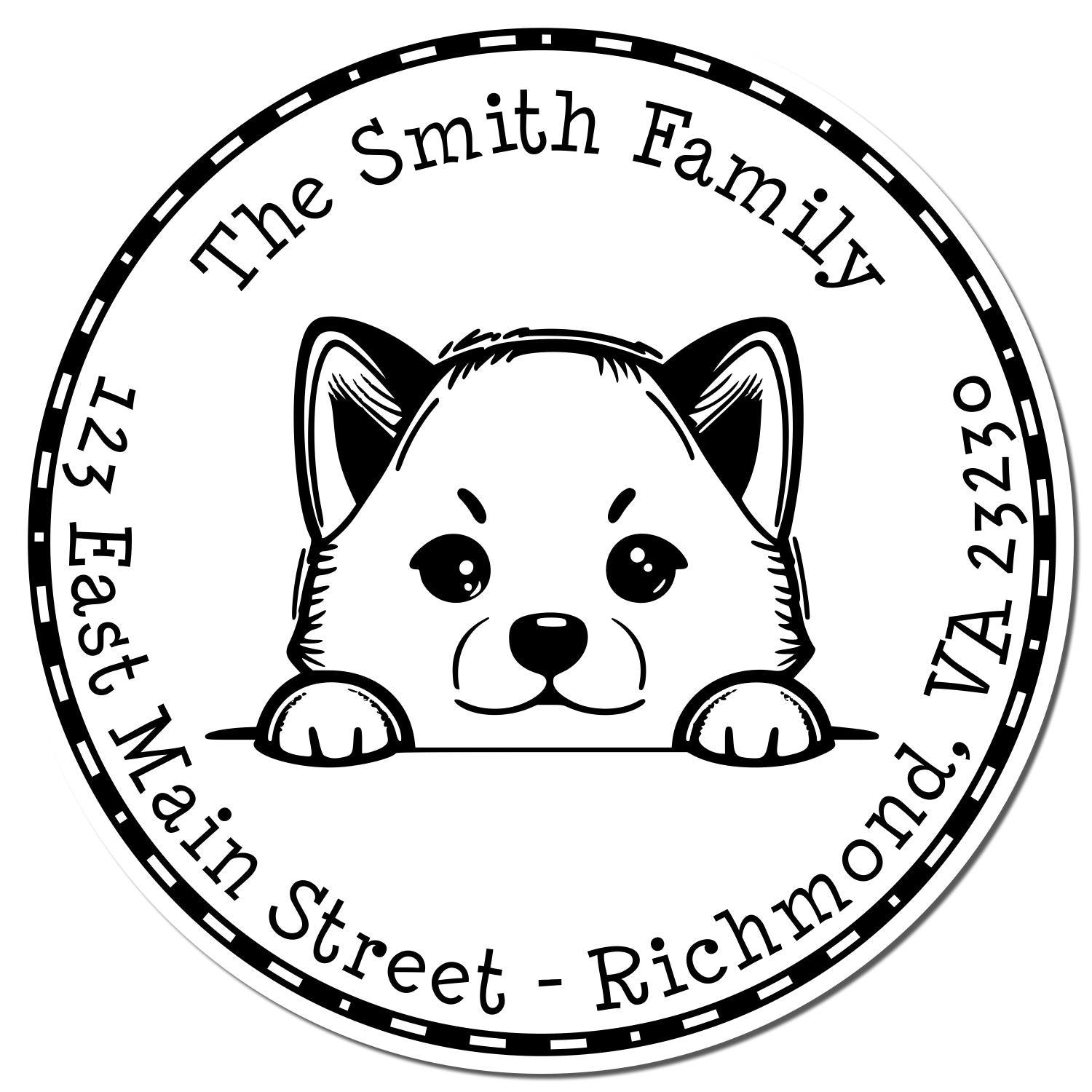 Round Pre-Inked Shiba Inu Customized Return Address Stamp - Engineer Seal Stamps