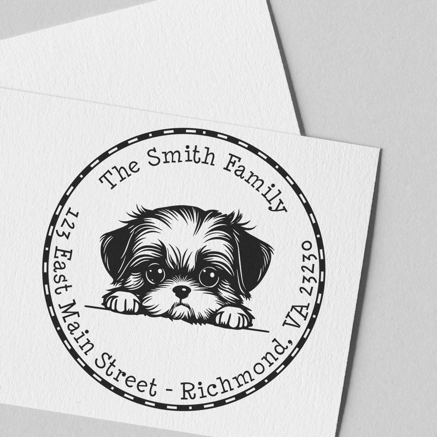 Round Self-Inking Shih Tzu Personalized Custom Return Address Stamp - Engineer Seal Stamps